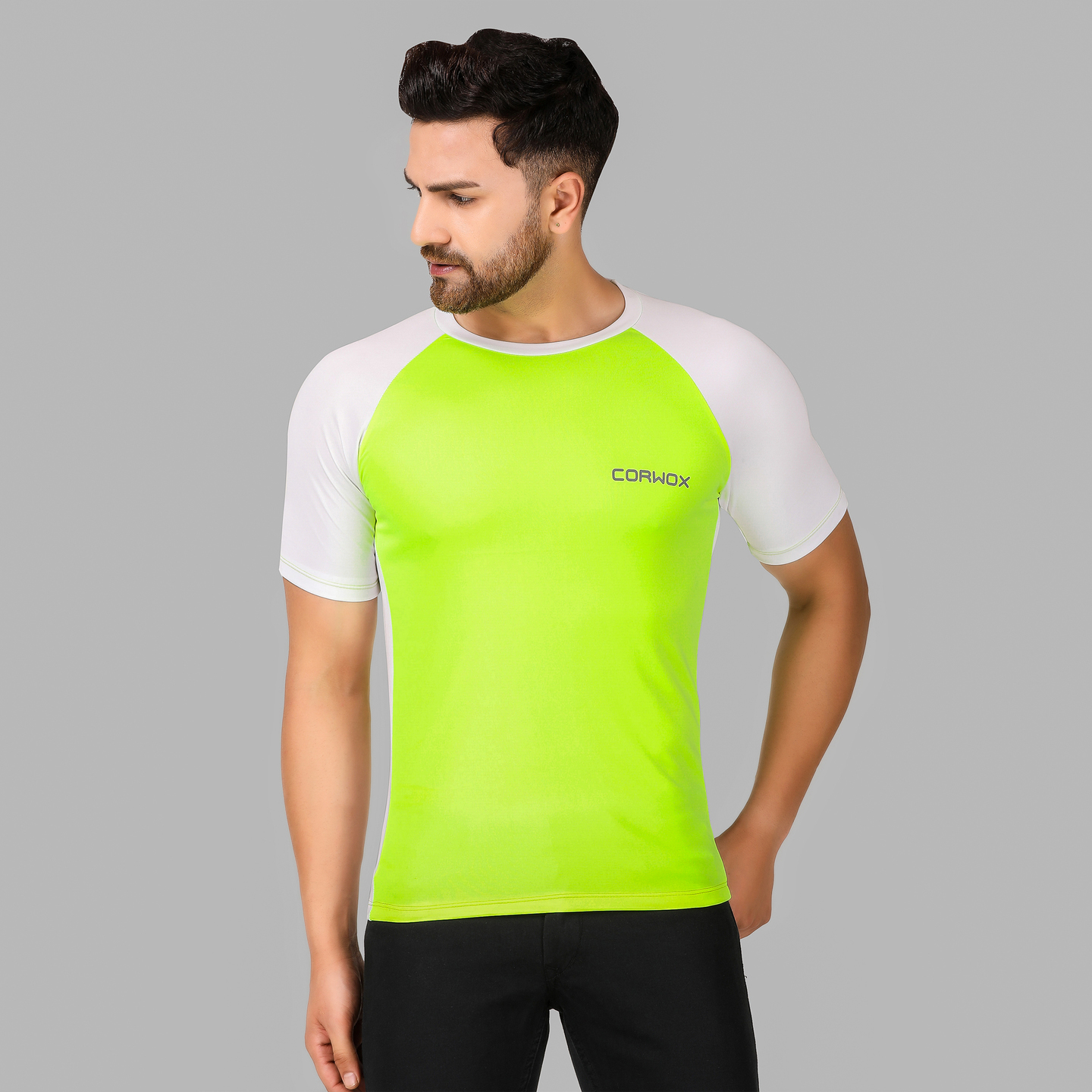 CORWOX Mens Neon Green & White Sports T-Shirt