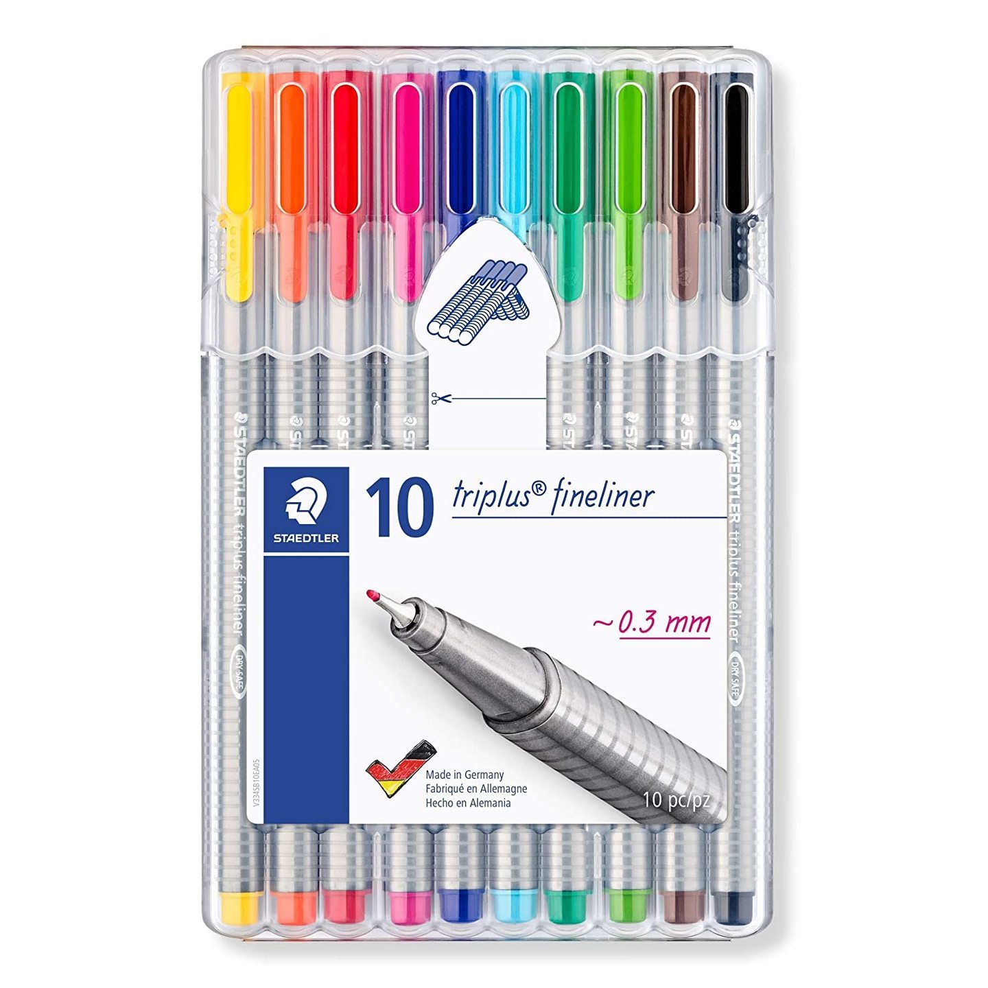 Staedtler 334 SB10 Triplus Fineliner Tip Pen in Staedtler Box - Pack of 10 Multicolor