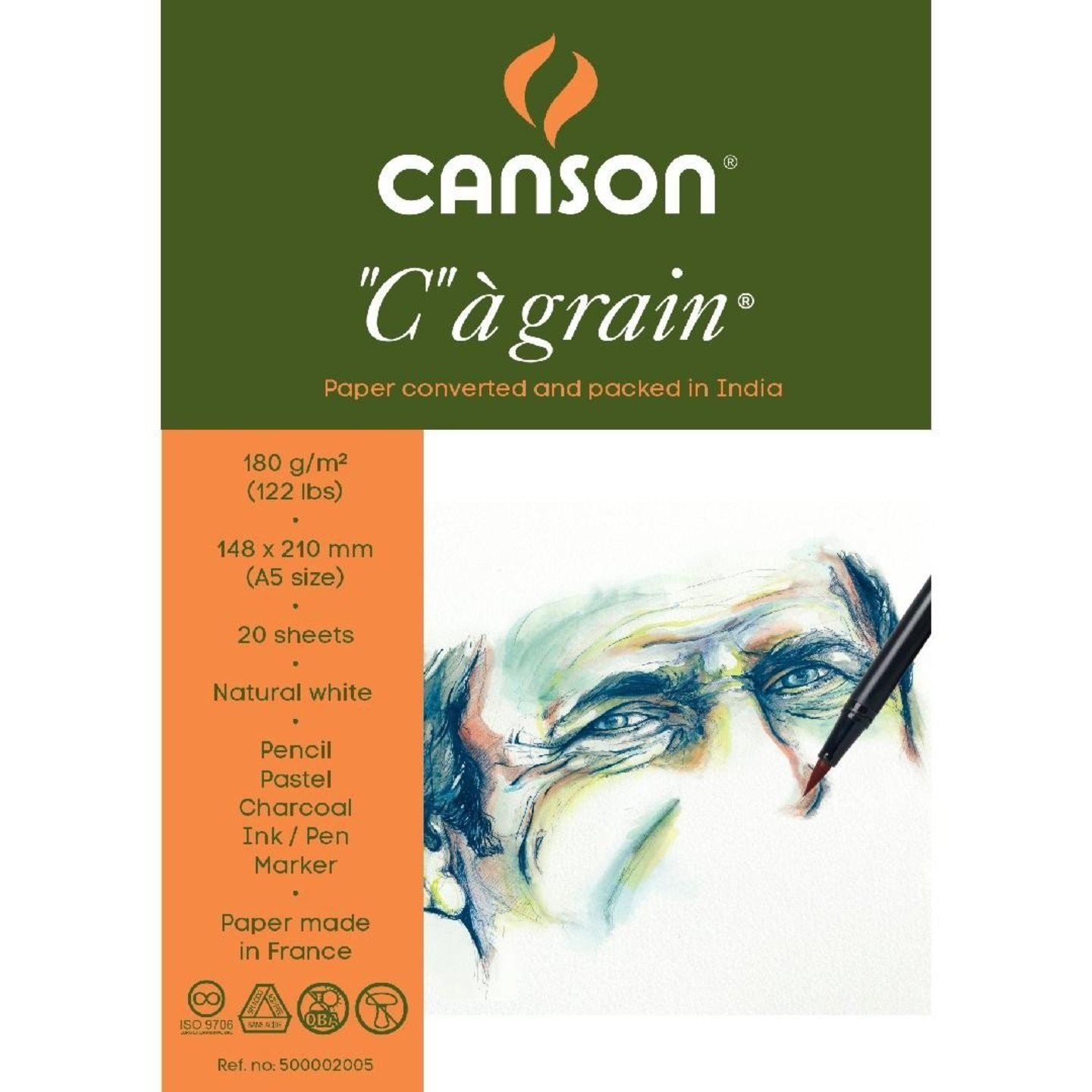 Canson C a' grain 180 GSM A5 Pack of 20 Fine Grain Sheets