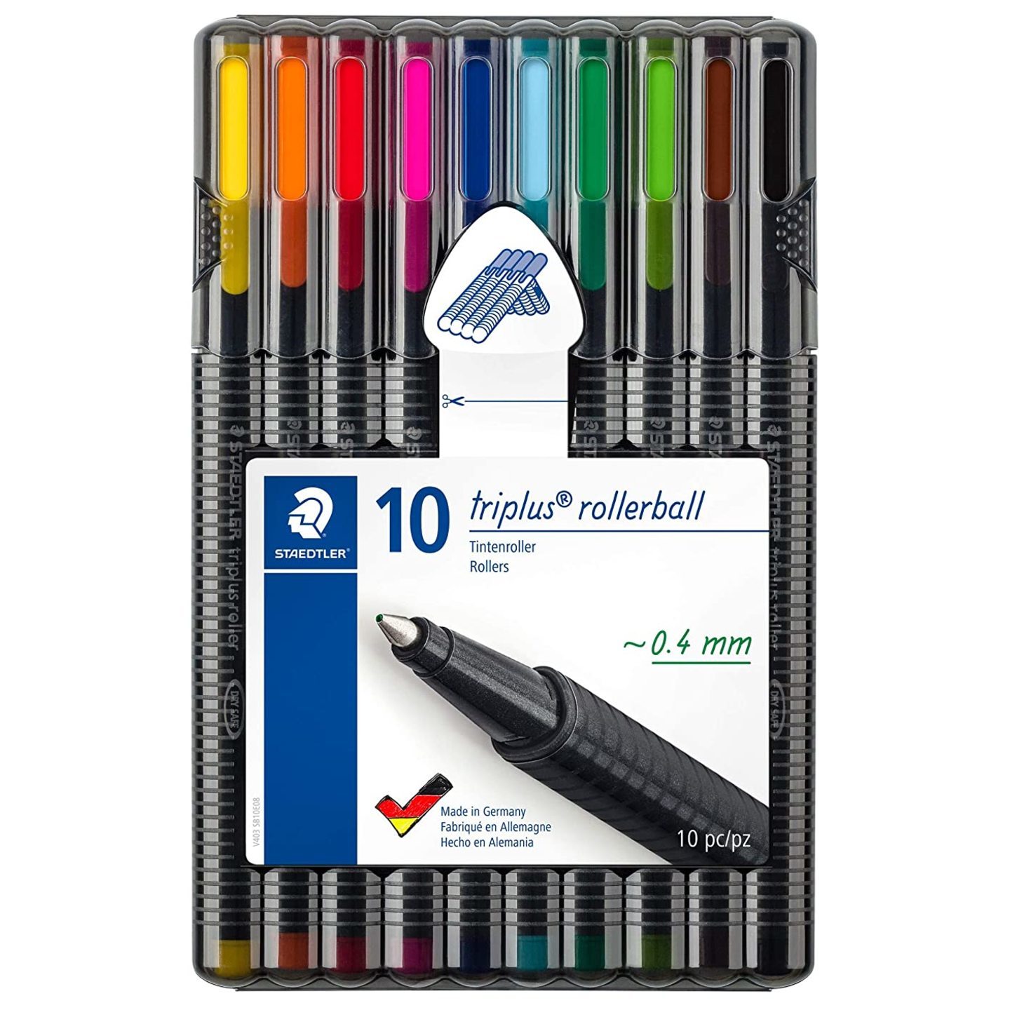 Staedtler Triplus Roller 403 SB10 Triangular Rollerball Desktop Box, 10 Shades