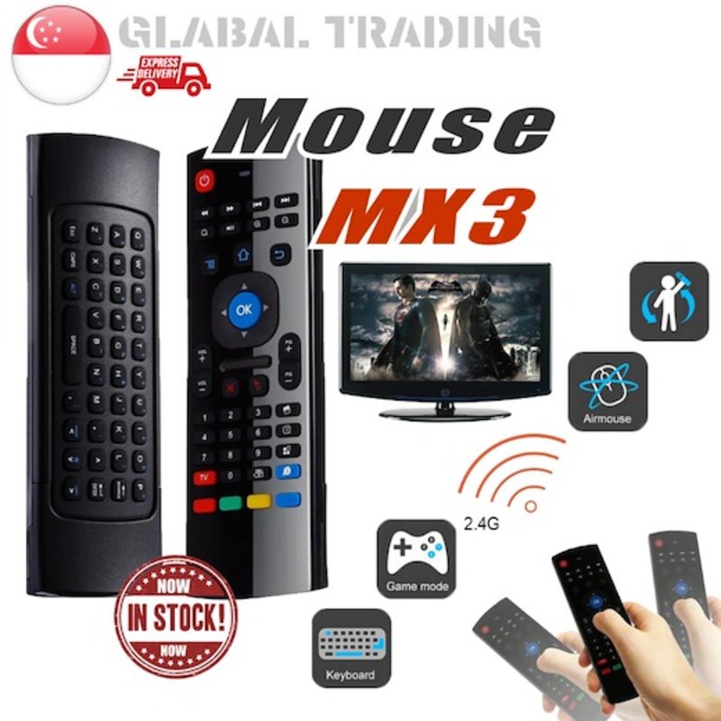 [Local Seller] MX3 2.4G Wireless Air Mouse with Keyboard Smart Remote Control for Android iOS TV Box Smart TV PC Laptop PS3 Xbox Projector