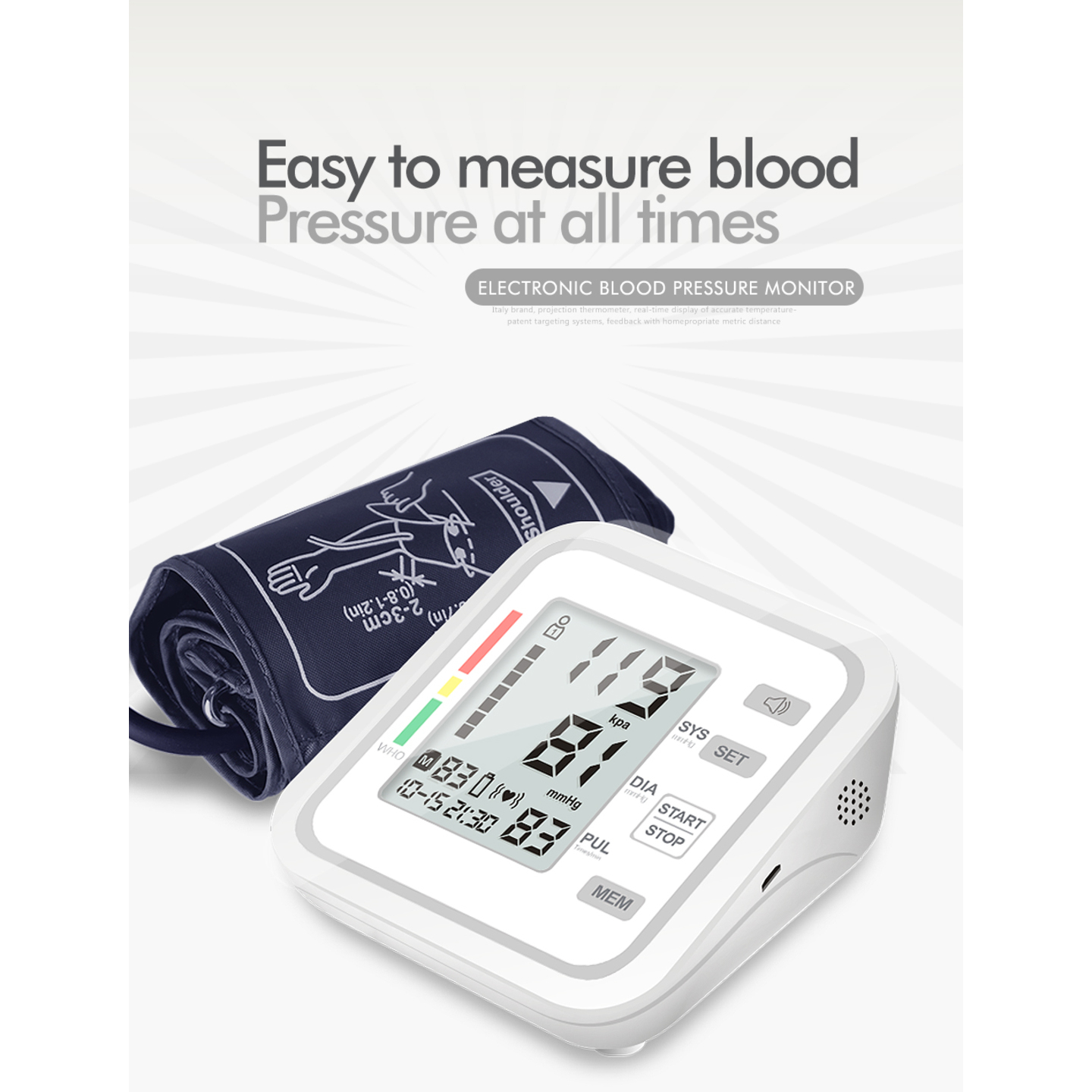 Digital Upper Arm Wrist Pulse Sphygmomanometer Heart Beat Pulse Electronic Arm LCD Screen Blood Pressure Monitor
