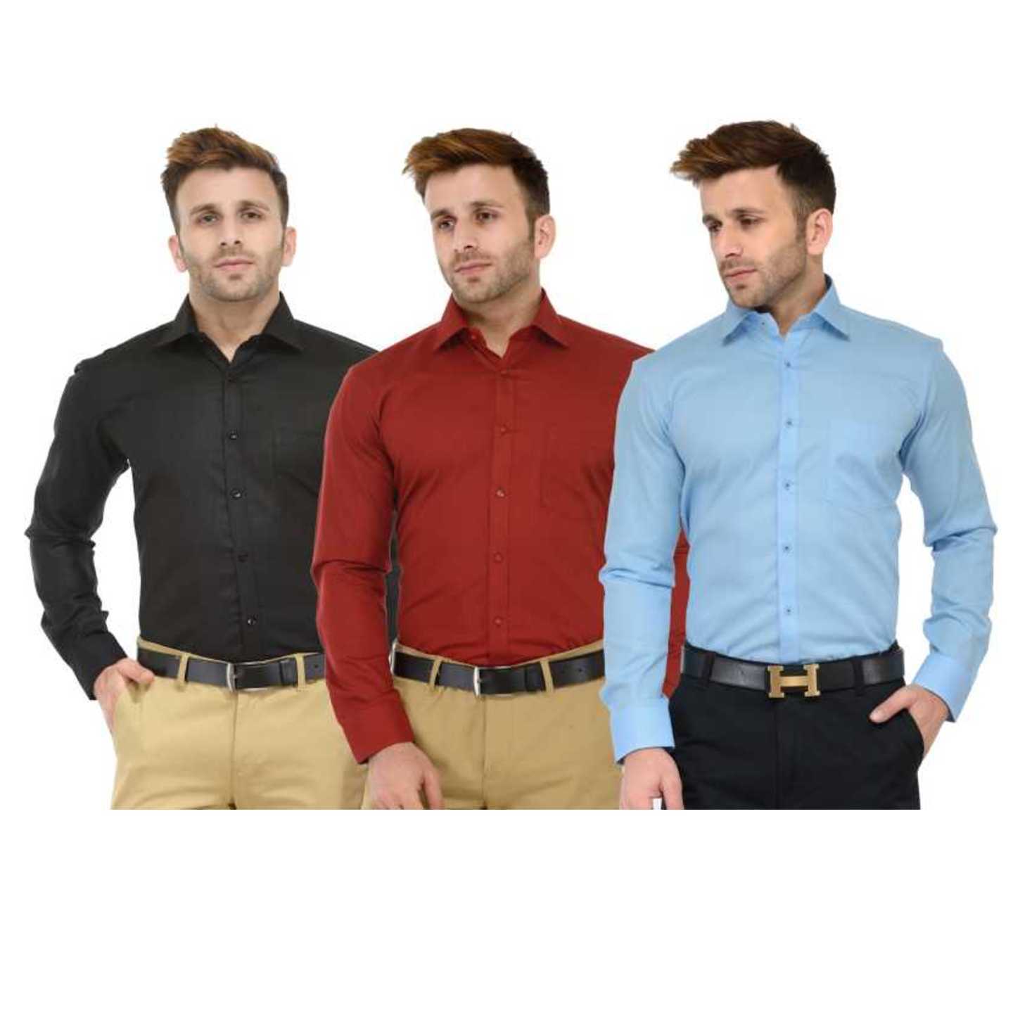 Men Regular Fit Solid Spread Collar Casual Shirt  (Pack of 3)