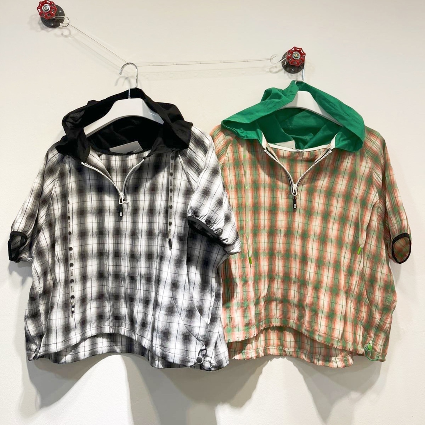 Checkered Hoodie Blouse Grey