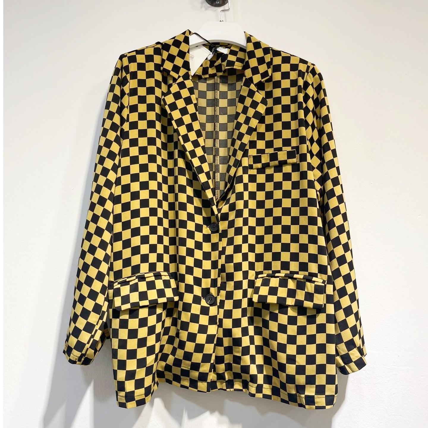 Satin Silk Checkered Top Yellow