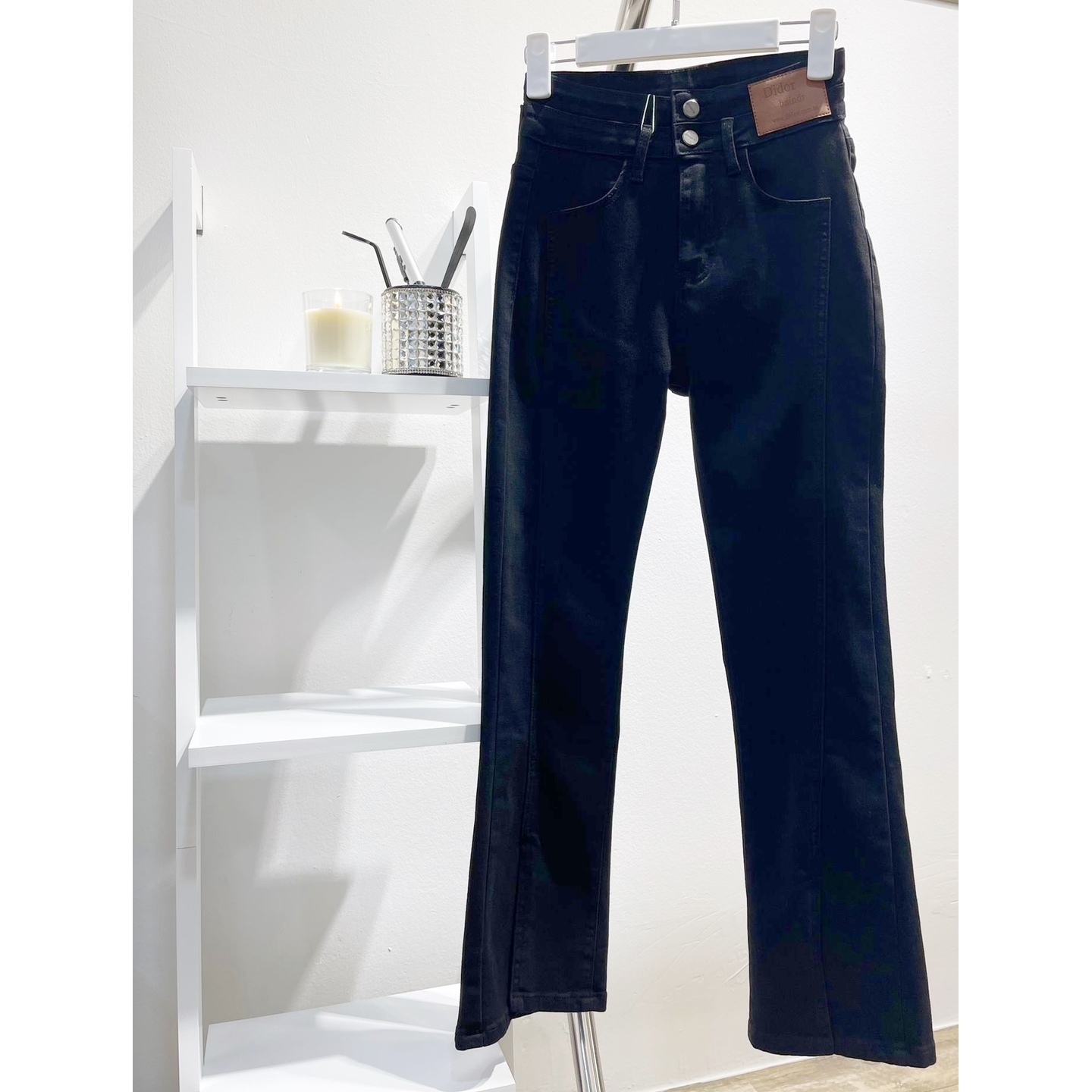 Split Black Denim Bell Bottom Size M