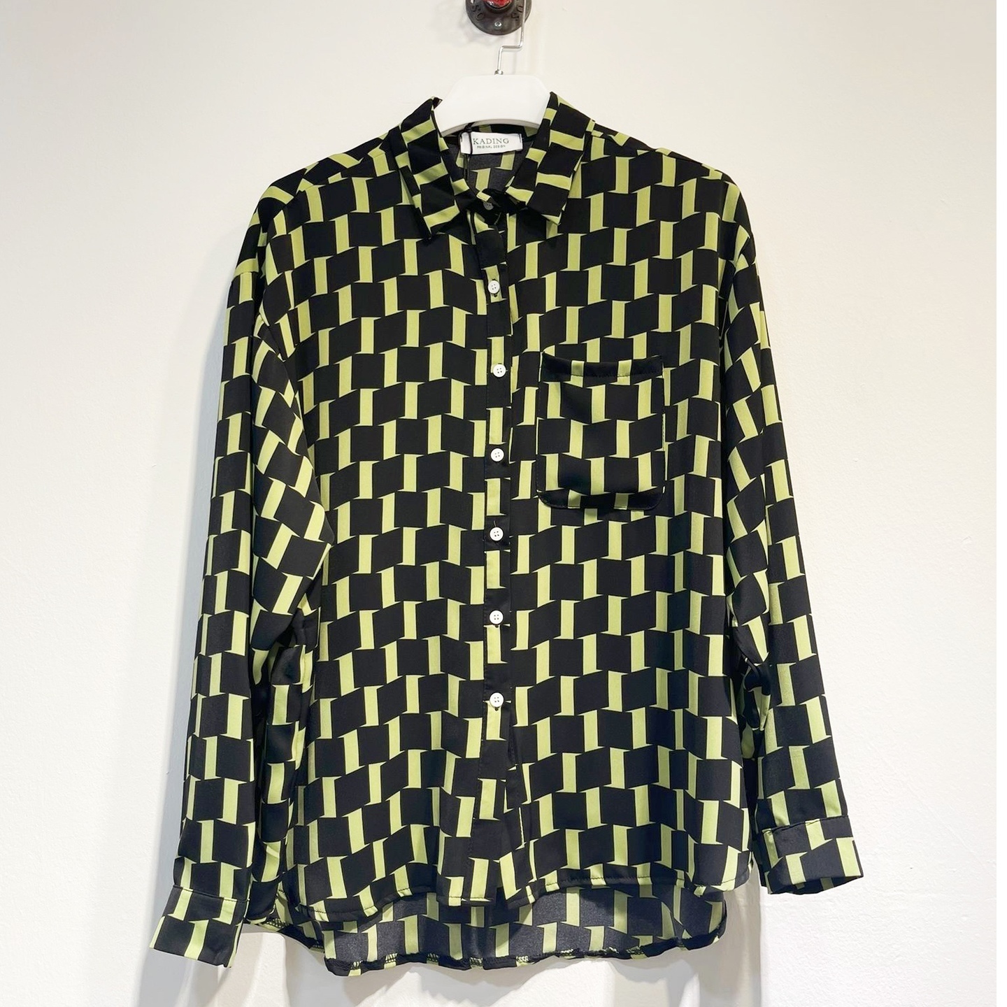 Satin Silk Checkered Top Green