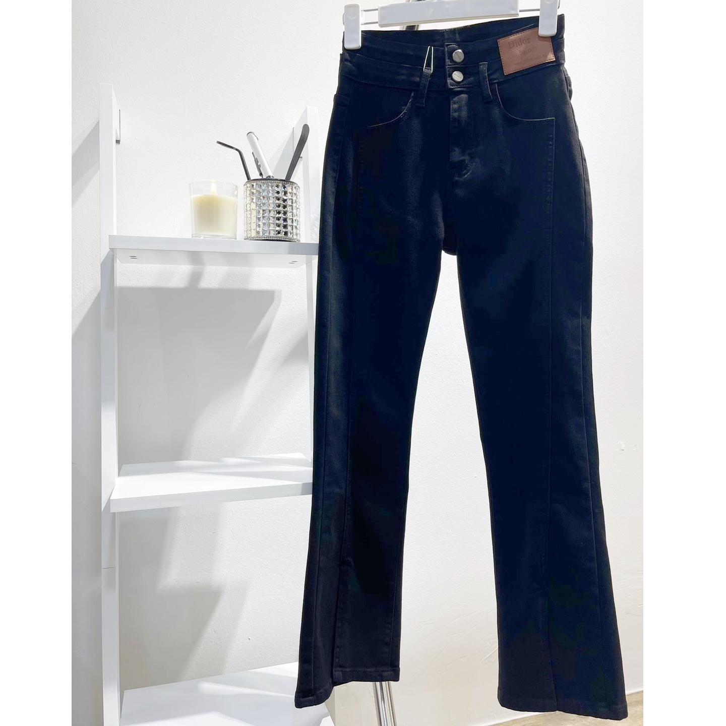 Split Black Denim Bell Bottom Size L