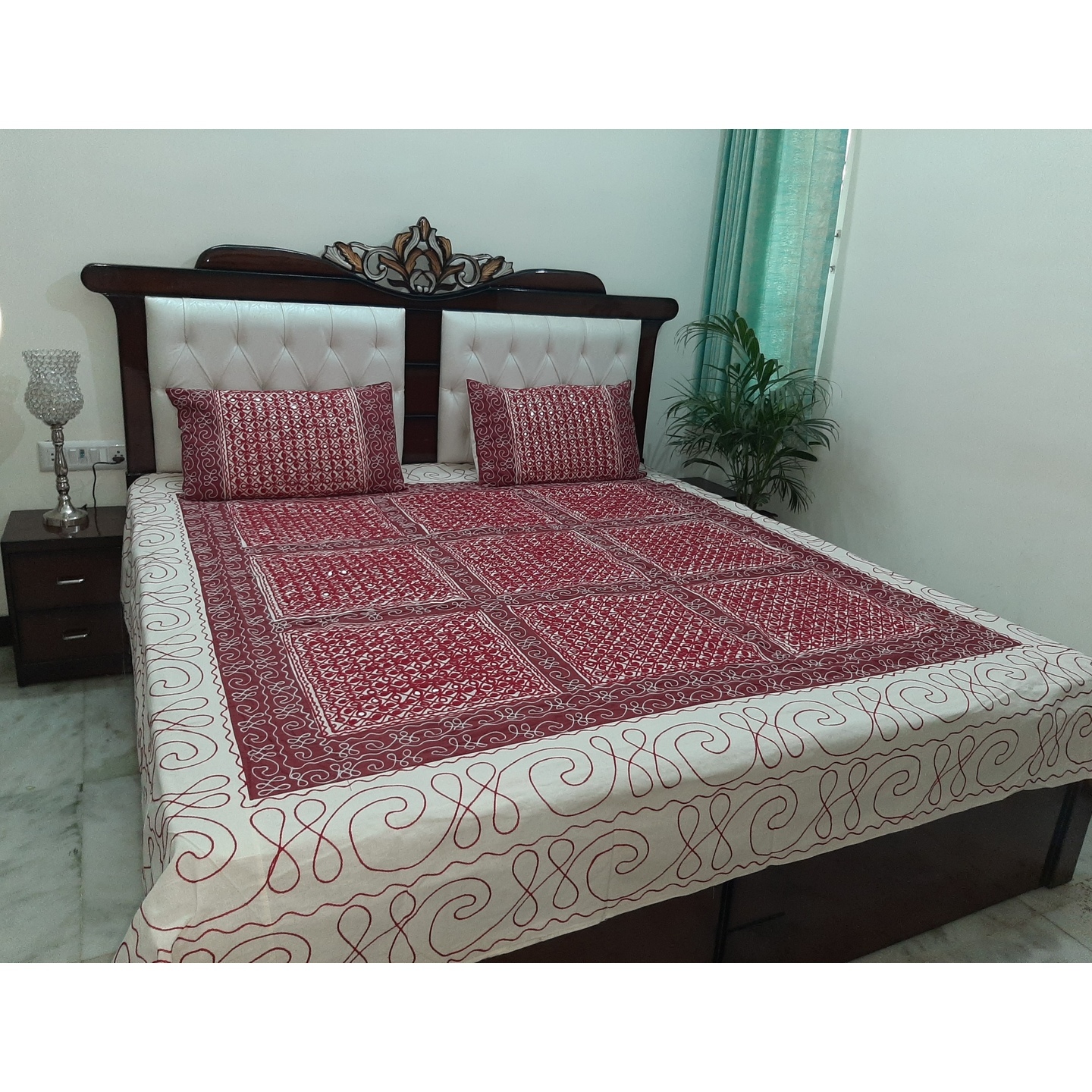 Cotton katch embroidery bed cover