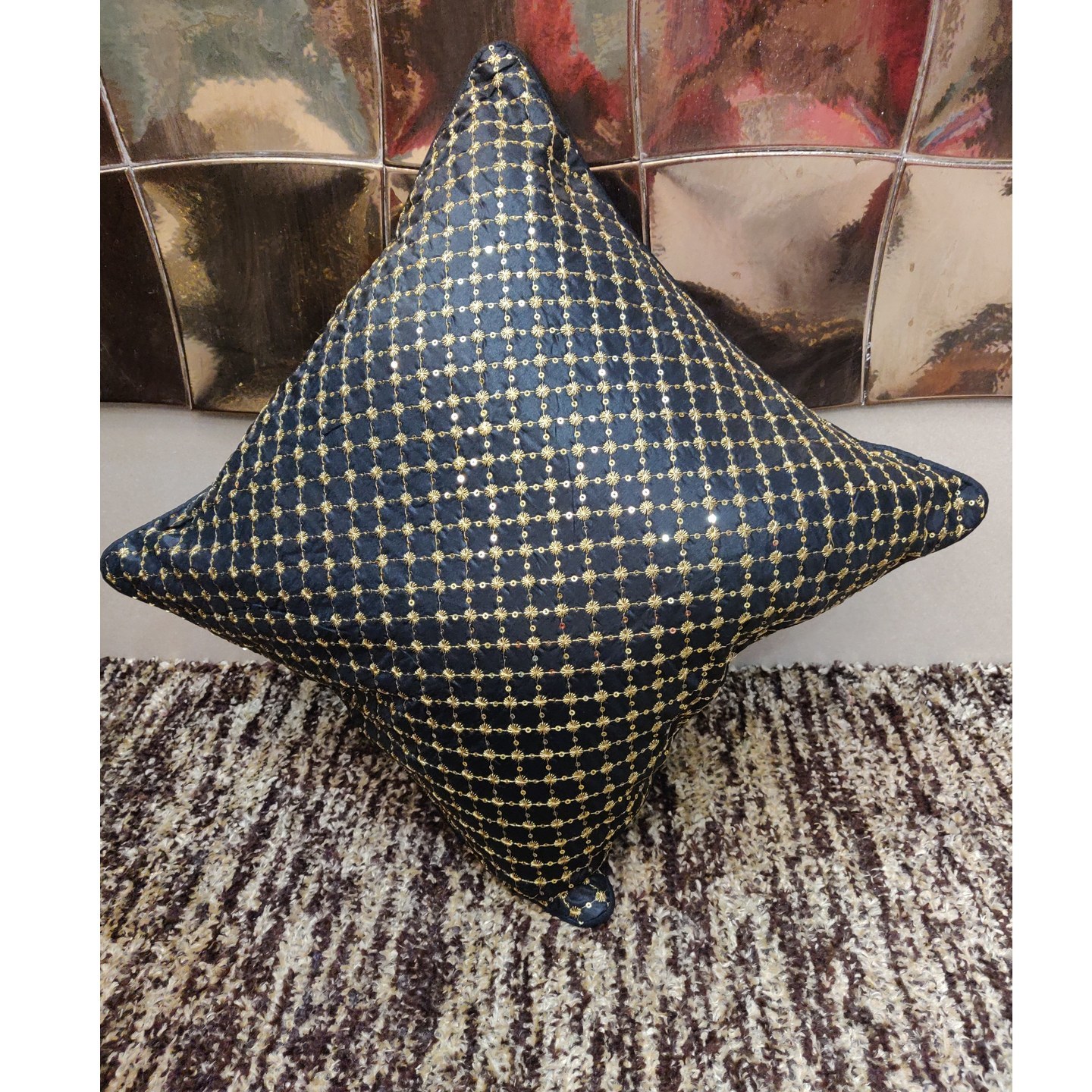 Black Golden Embroidered Cushion Cover