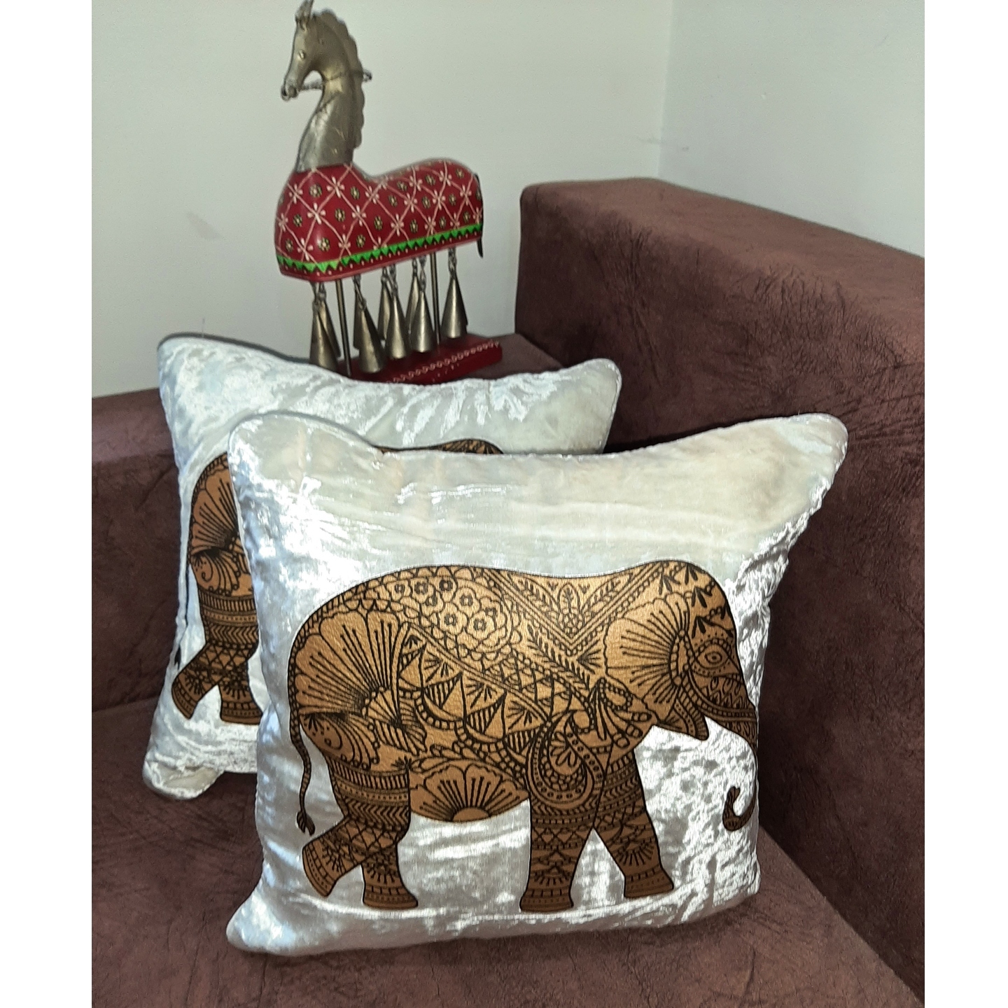 Velvet Cushion Cover Elephant Print