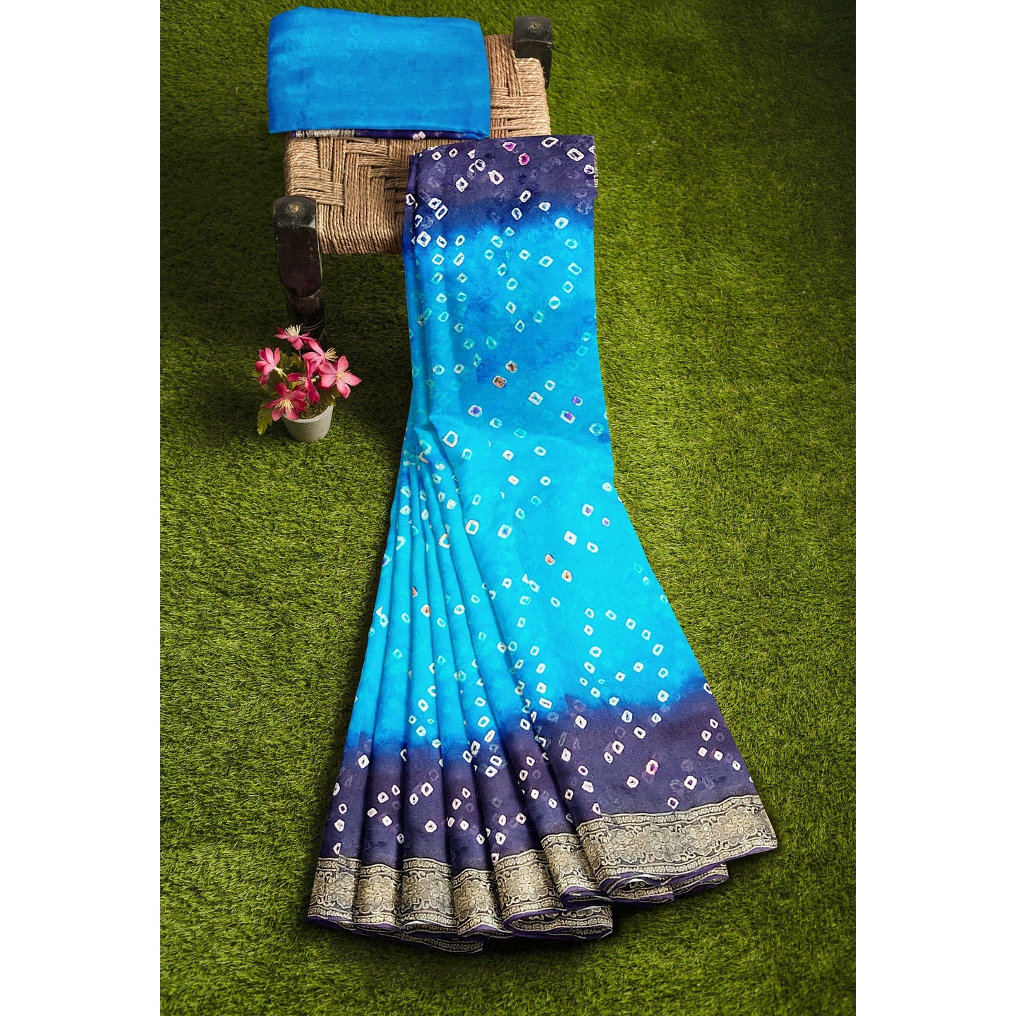 Double colour Bandhani saree