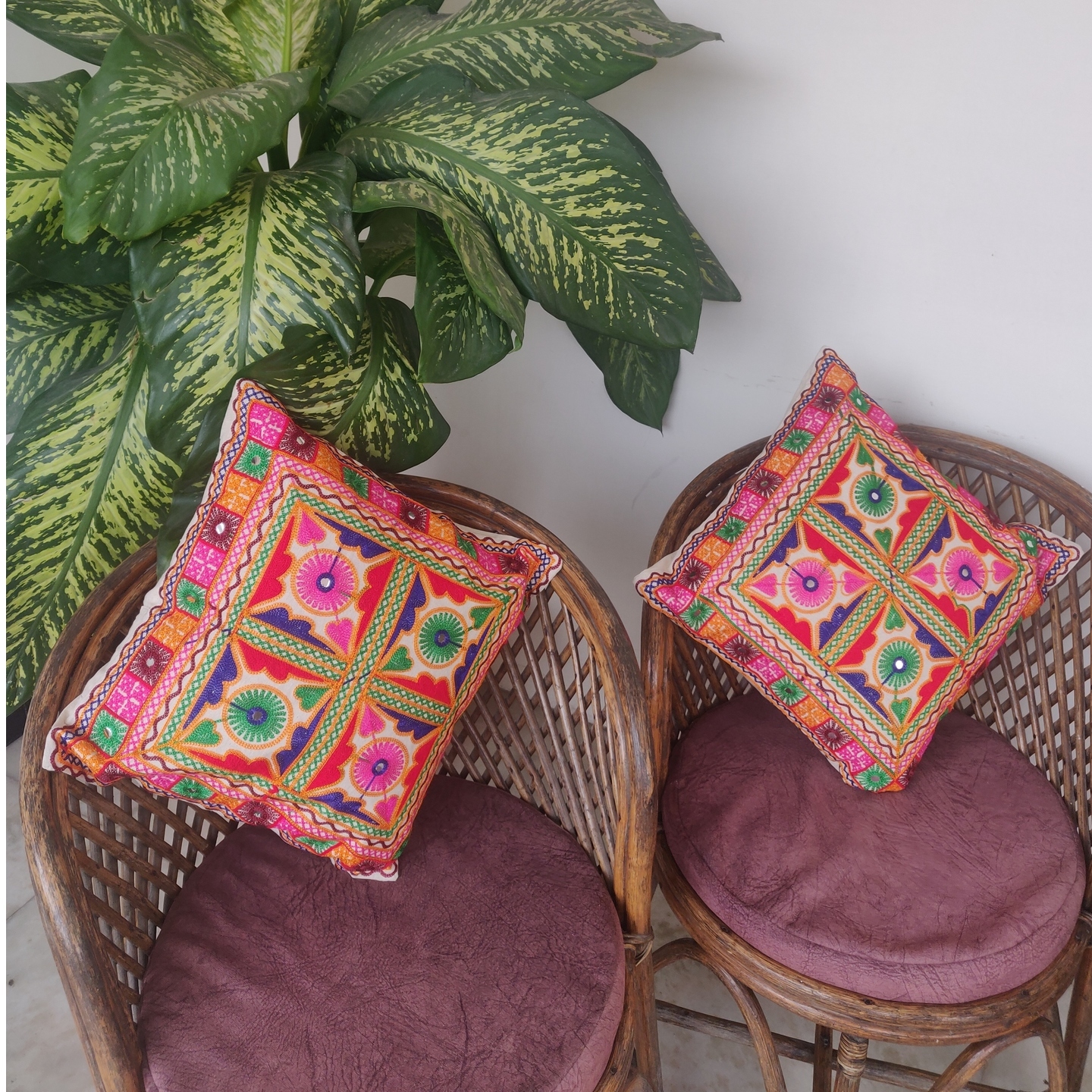 Embroidered Multicolour cushion cover