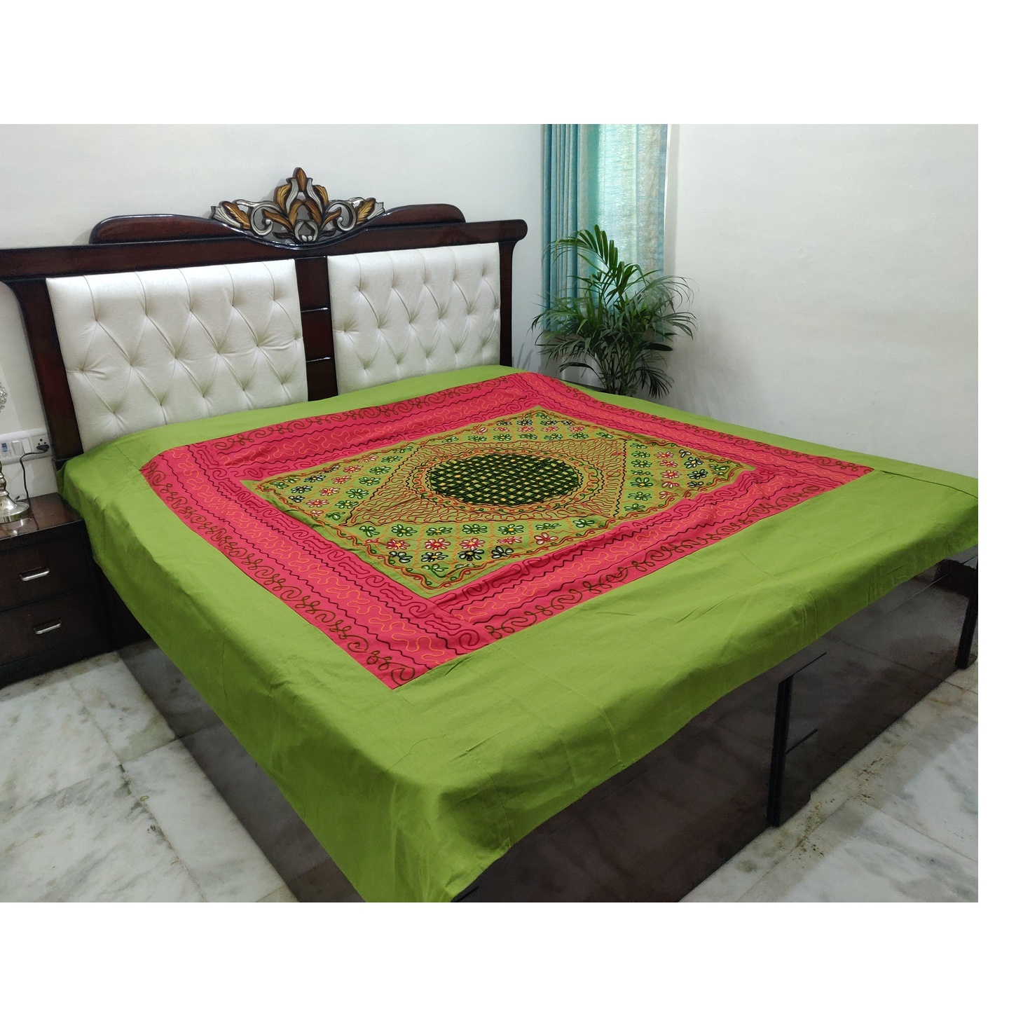 Cotton katch embroidery bed cover