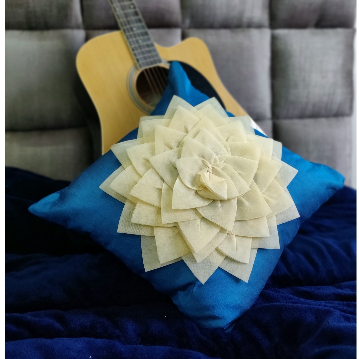 Applique Tissue Flower cushion cover