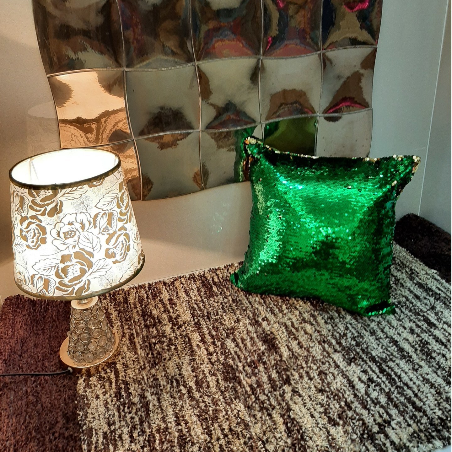 Green&golden sequence cushion cover