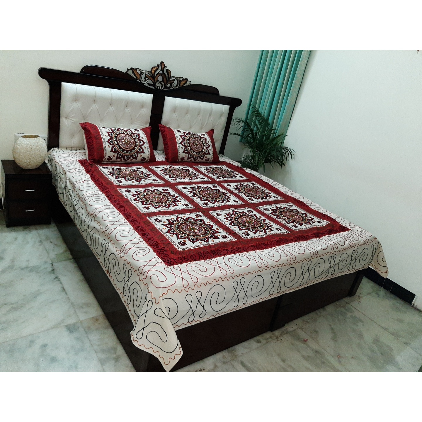 Cotton katch embroidery bed cover