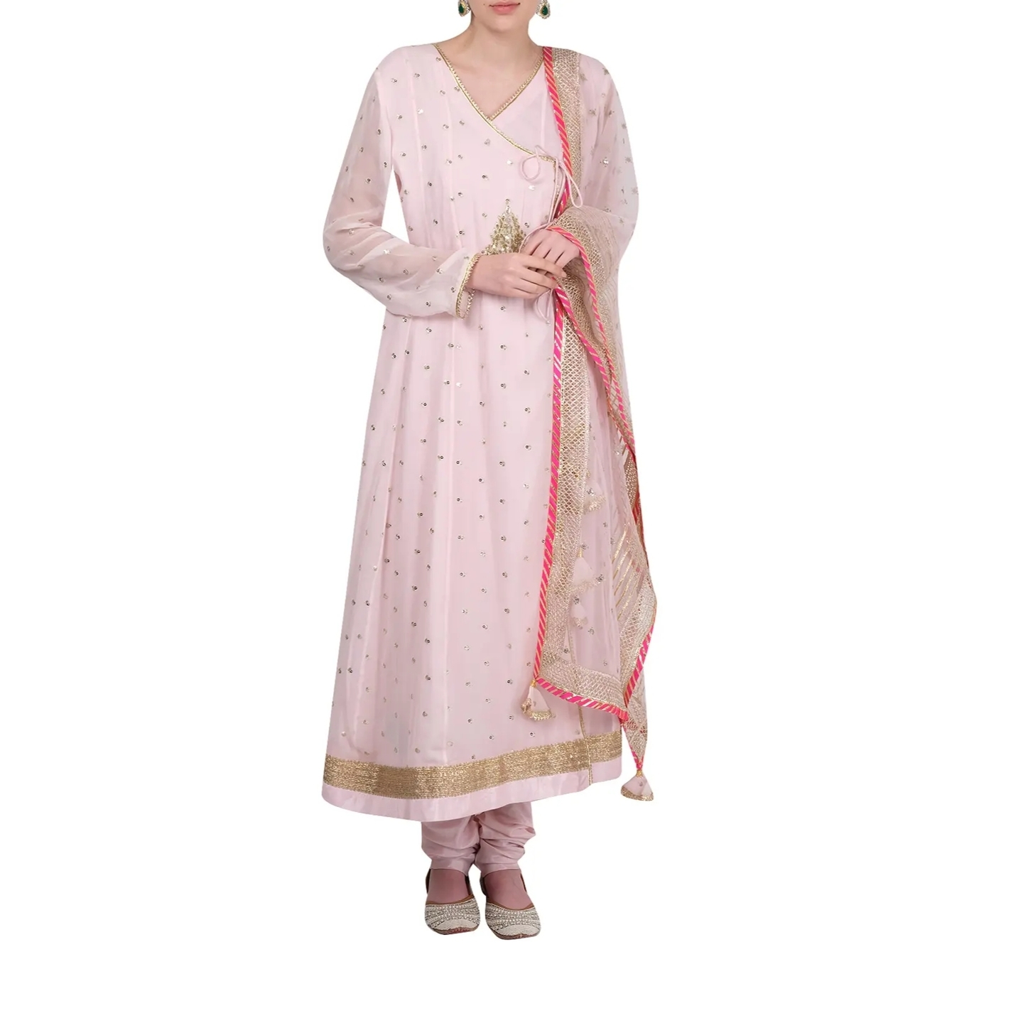 Blush pink embellished angrakha kurta set RMS140219080P
