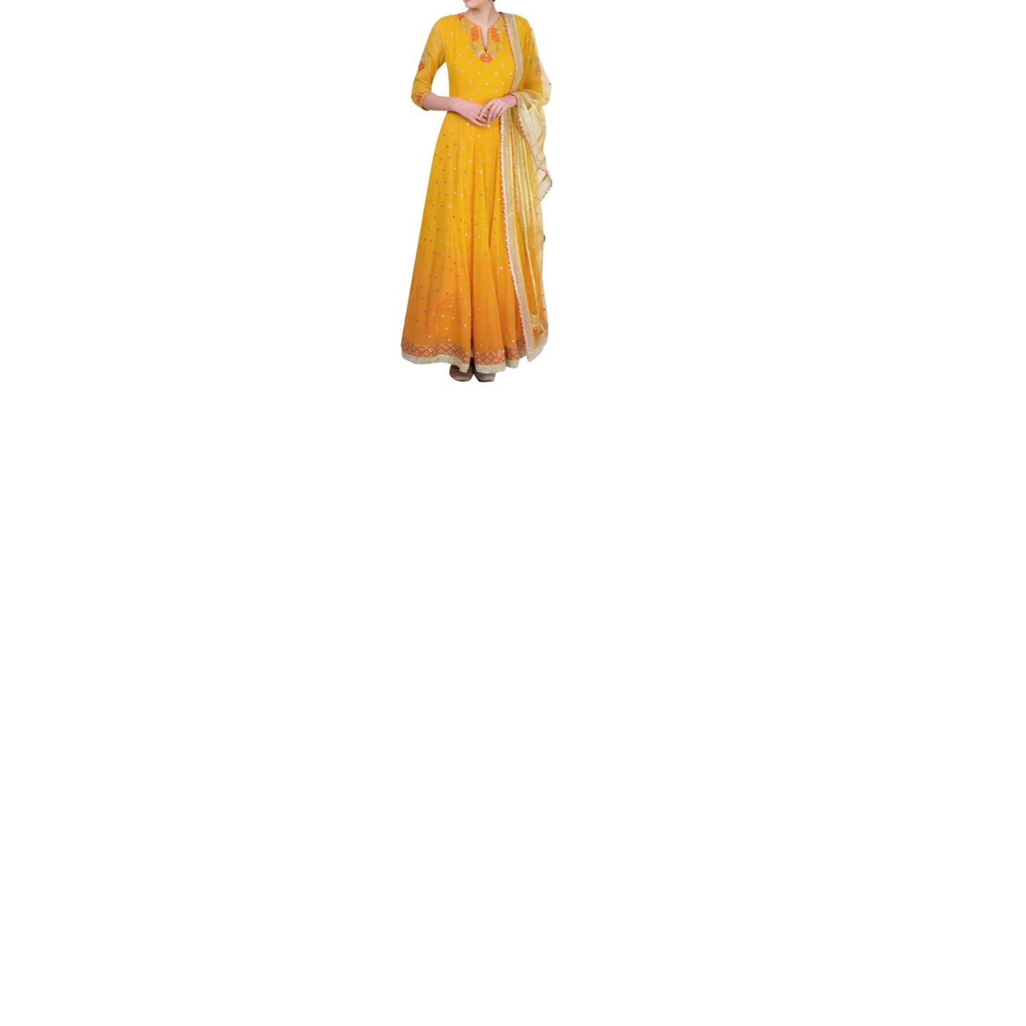 Yellow ombre embellished anarkali set  RMS140219157