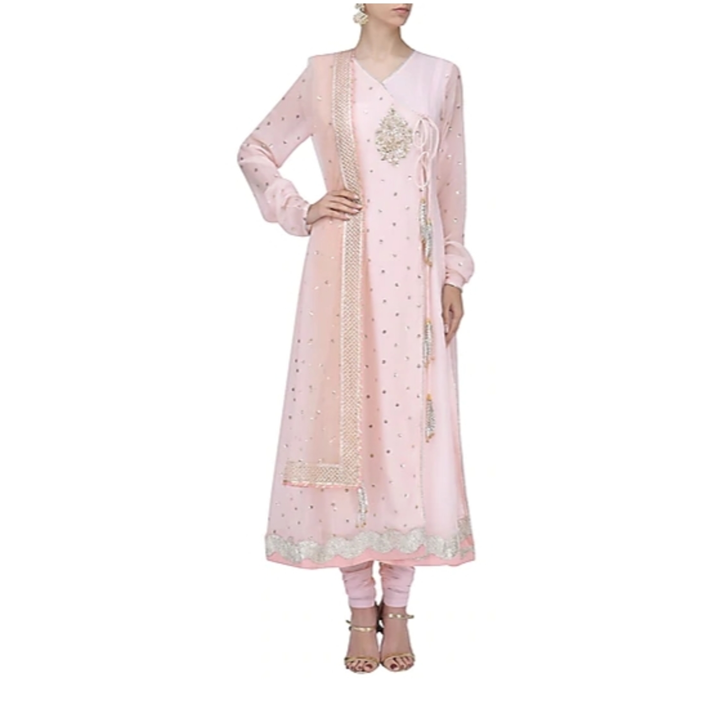 Baby Pink Sequins Embroidered Angrakha Anarkali Set RNGC09021819