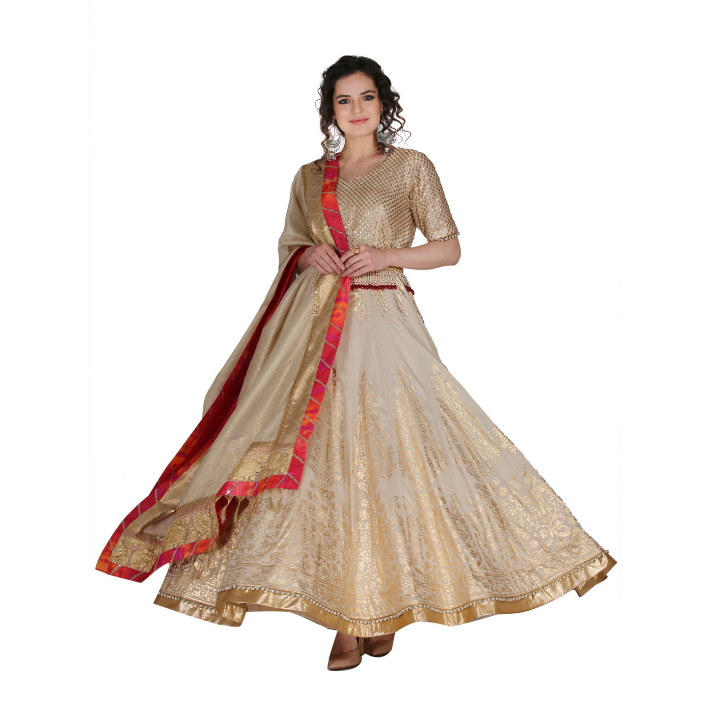 Anarkali in Cream with FOIL work RMS1159