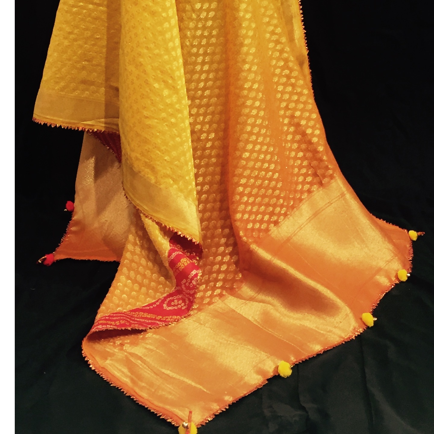 CHANDERI-SILK DUPATTA ombre dyed in mustard-yellow and rust-orange RMS 9148