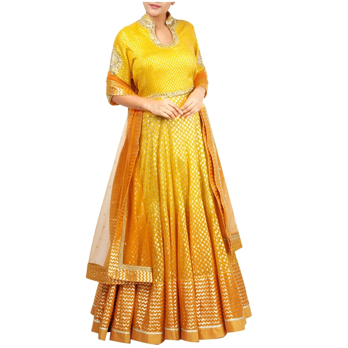 Sunset yellow embroidered anarkali with dupatta  RMS9118013