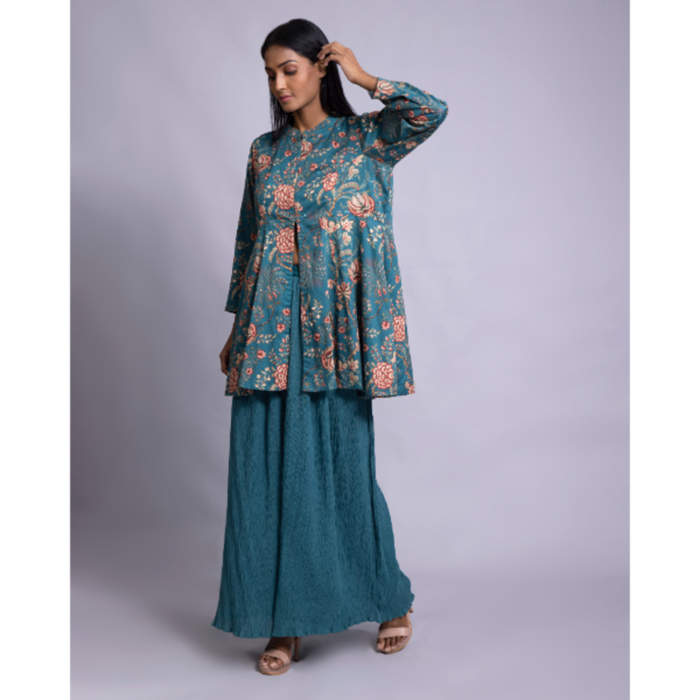 Sharara Set A trendy TURQUOISE Garara and Peplum style Tunic set.