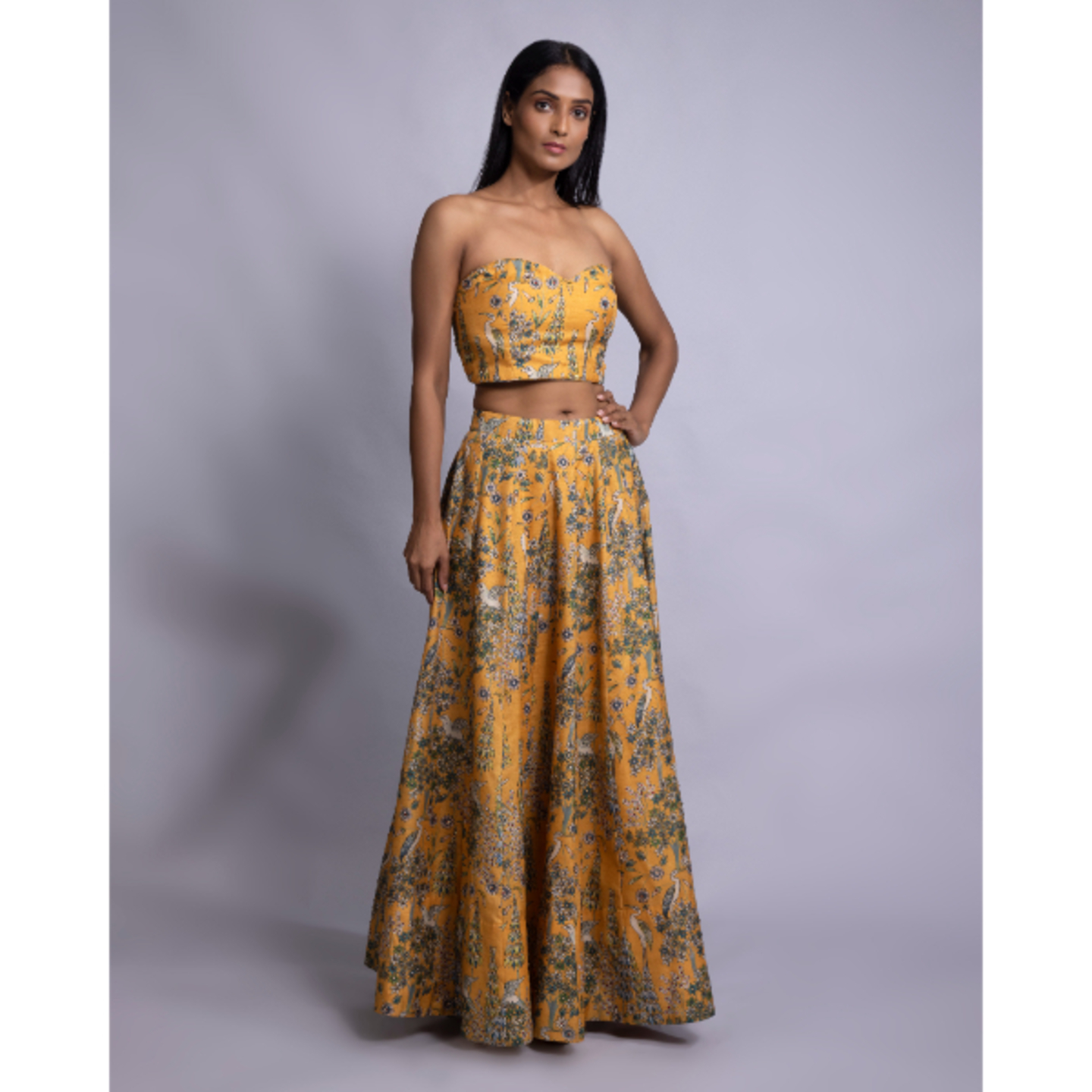 Long Skirt and Bustier Set A trendy Mustard-Yellow Skirt with a bustier set