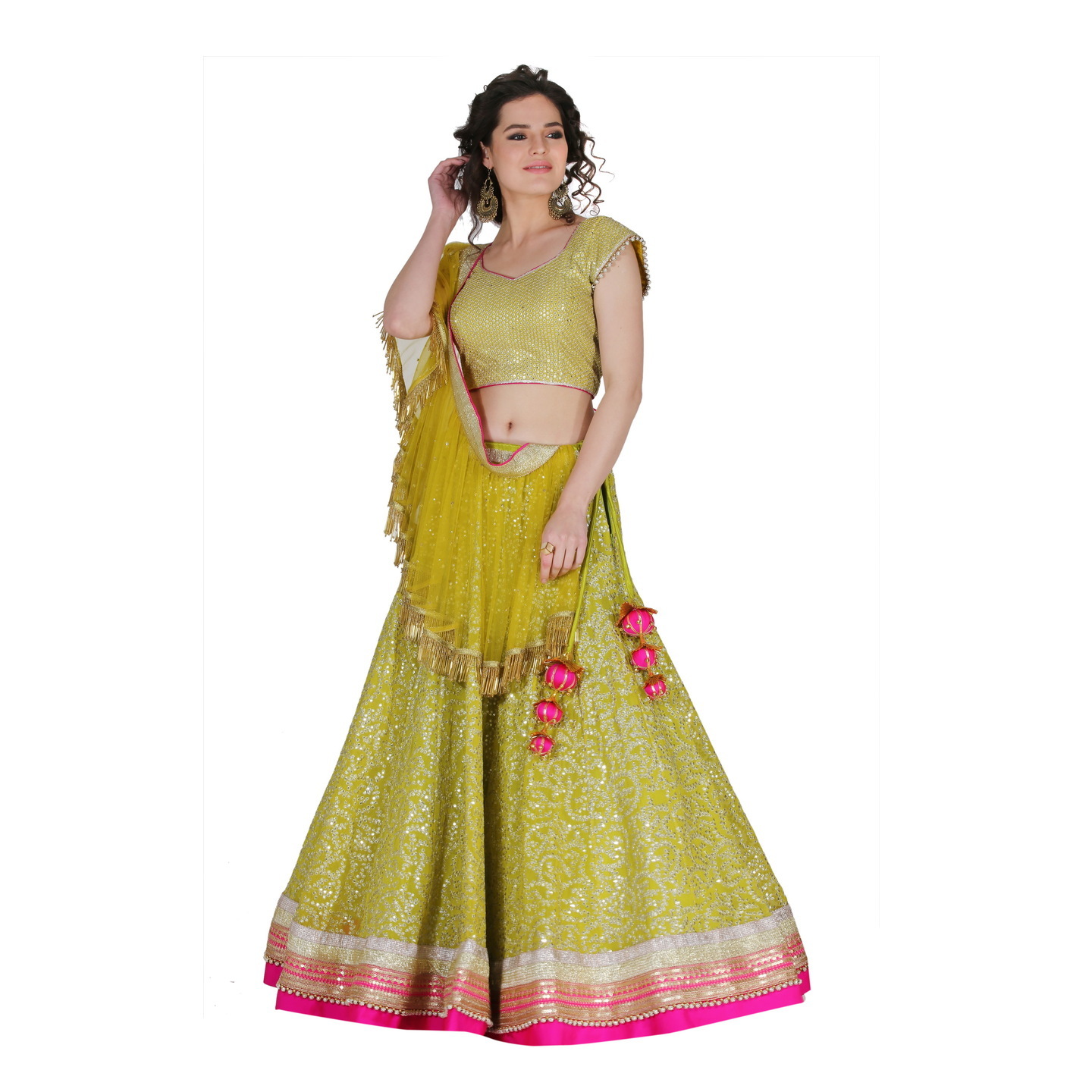 Mehendi-Green Lehenga with delicate soft-gold embroidered jaal RMS2236