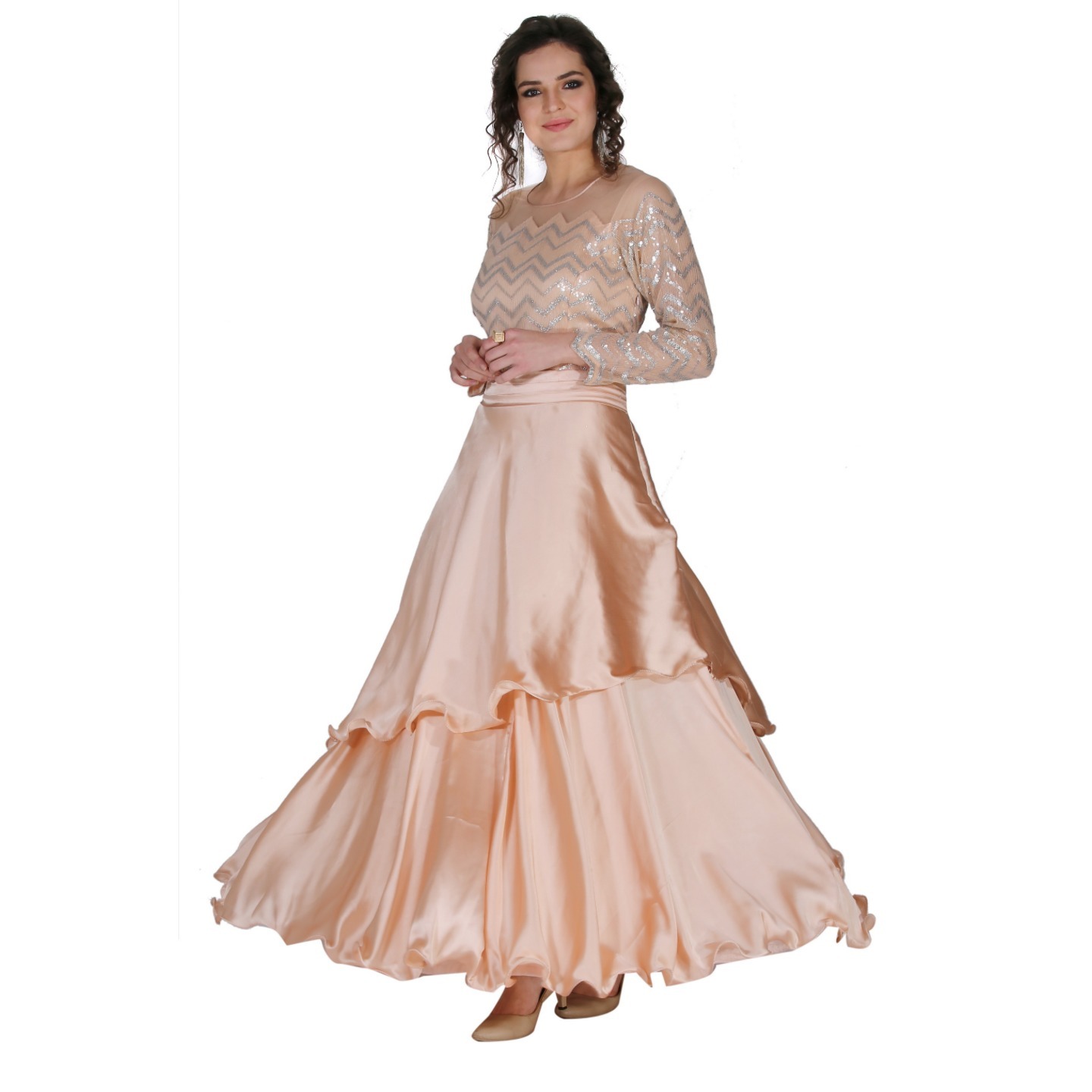 Glamorous peach evening gown. RMS1074