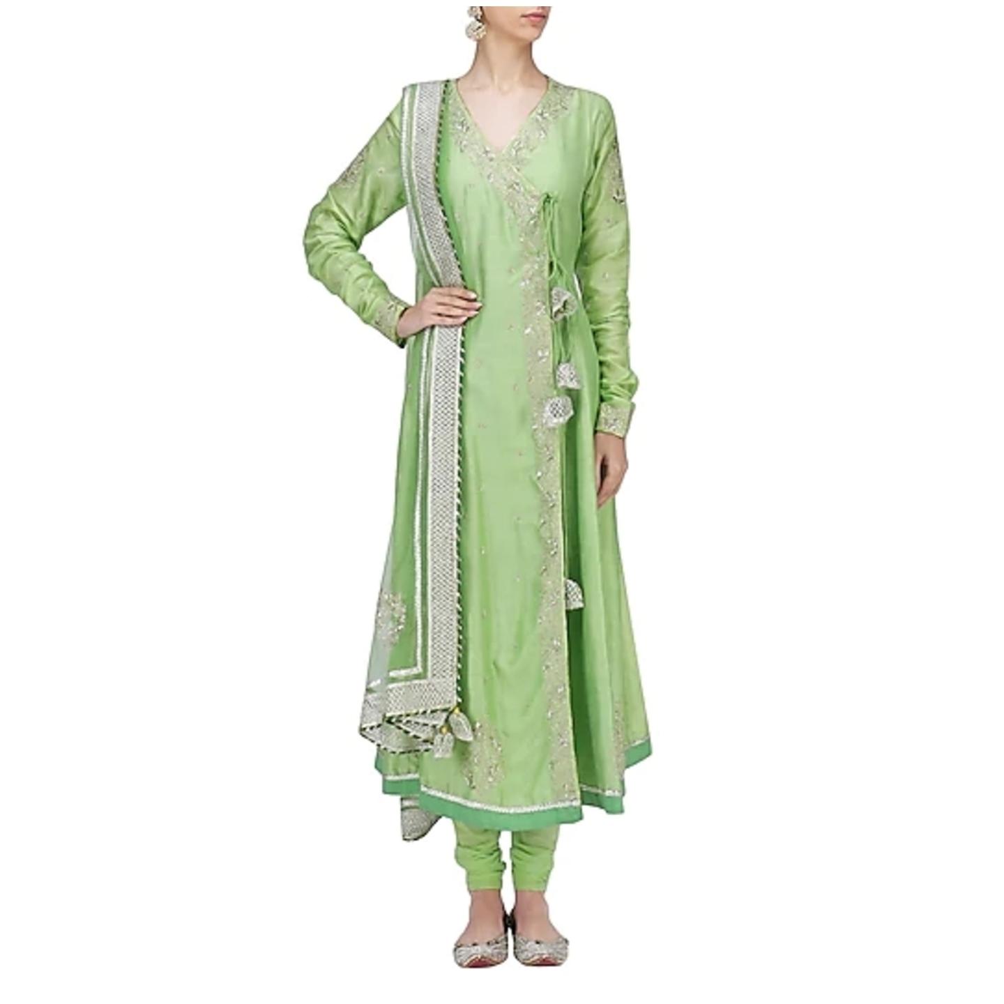 Green Embroidered Angrakha Anarkali Set RNGC09021816