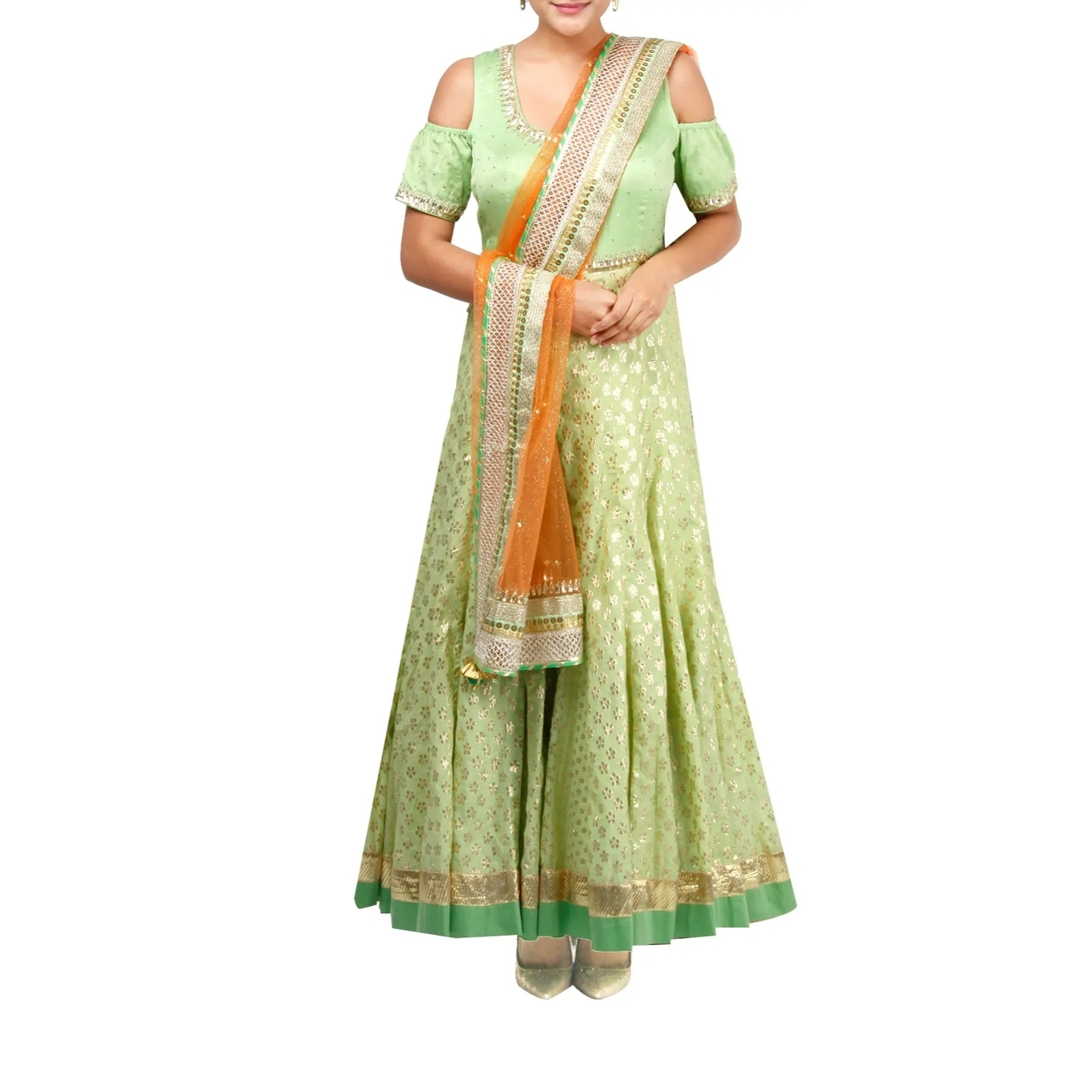 Green embroidered anarkali with net  RMS9118017