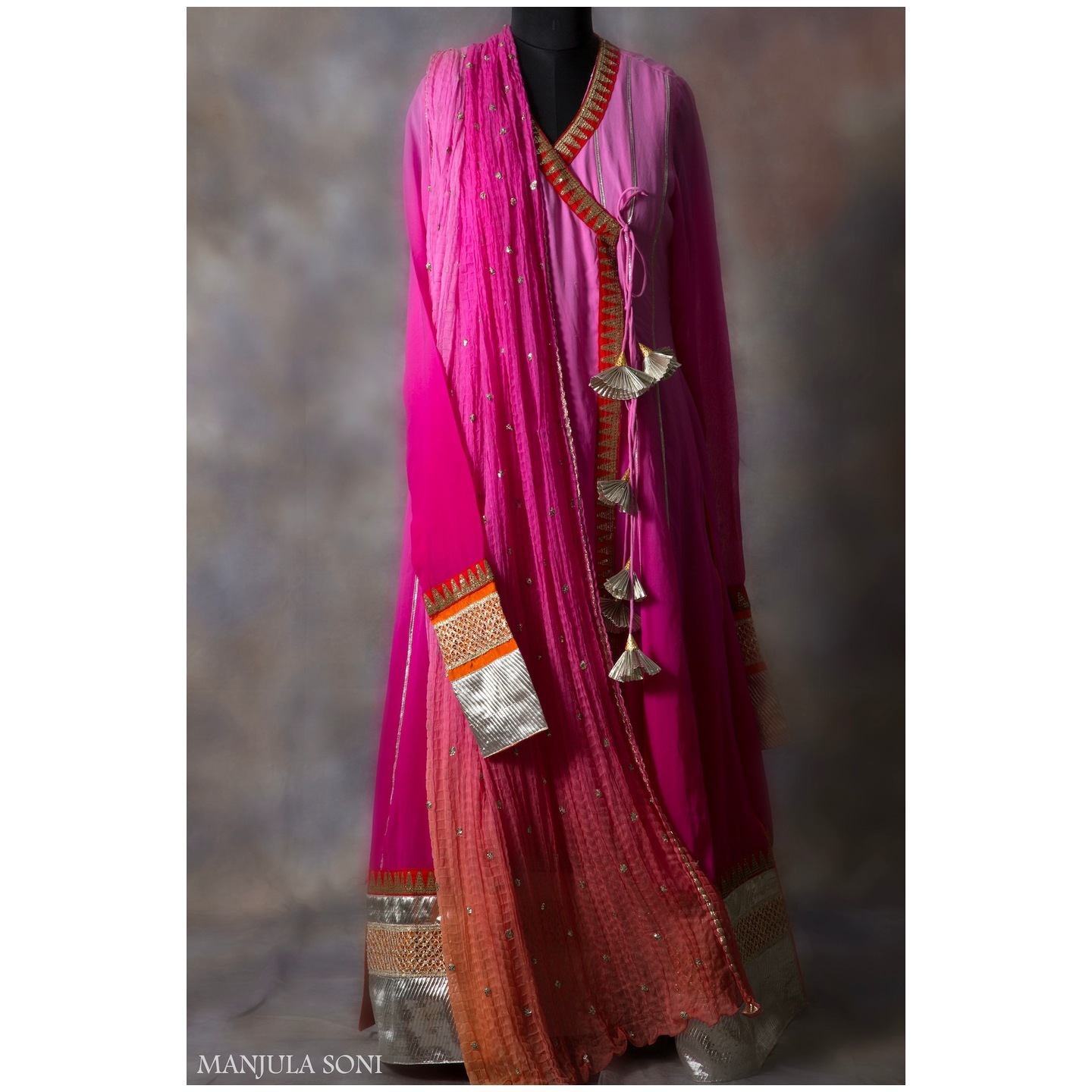 Ruby-Pink Ombre overlapping georgette Angarakha RMS522