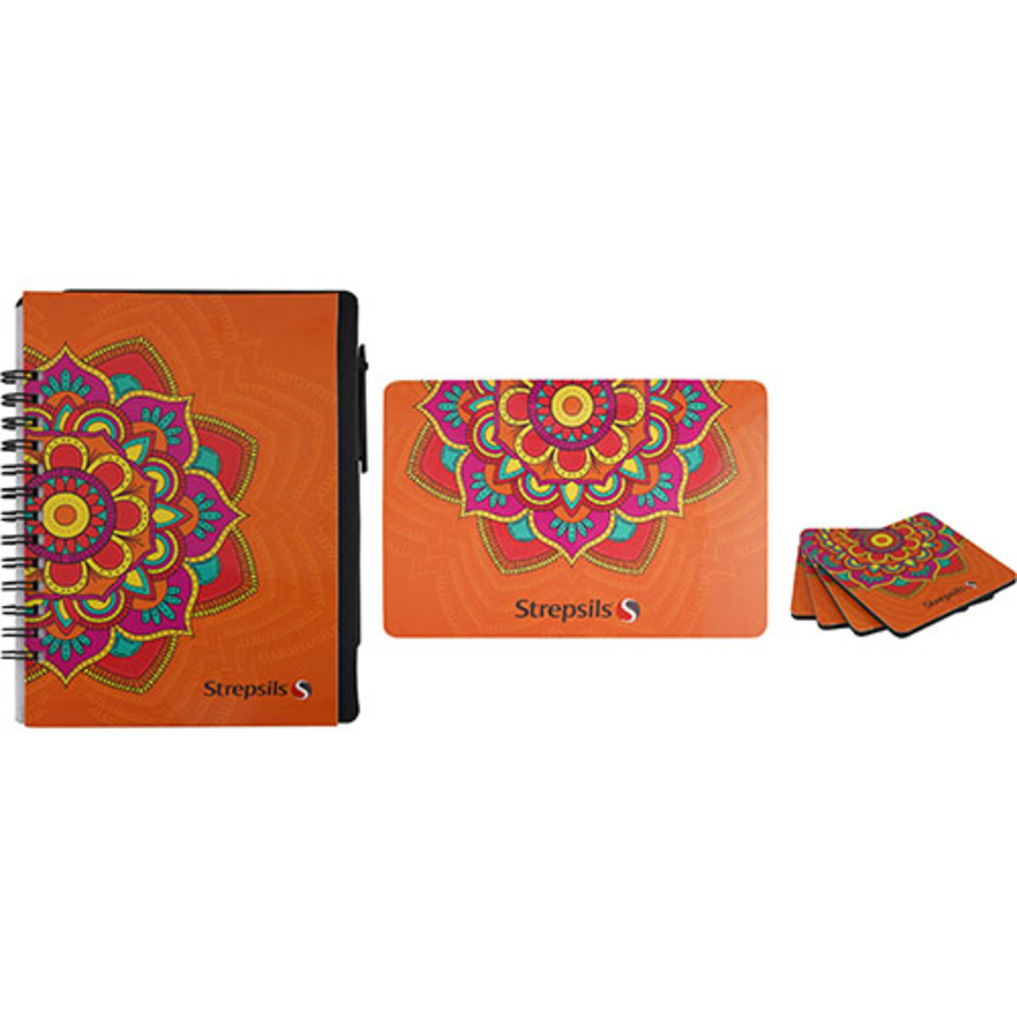 Spiral Notebook with Pen, Mouse Pad & Coasters