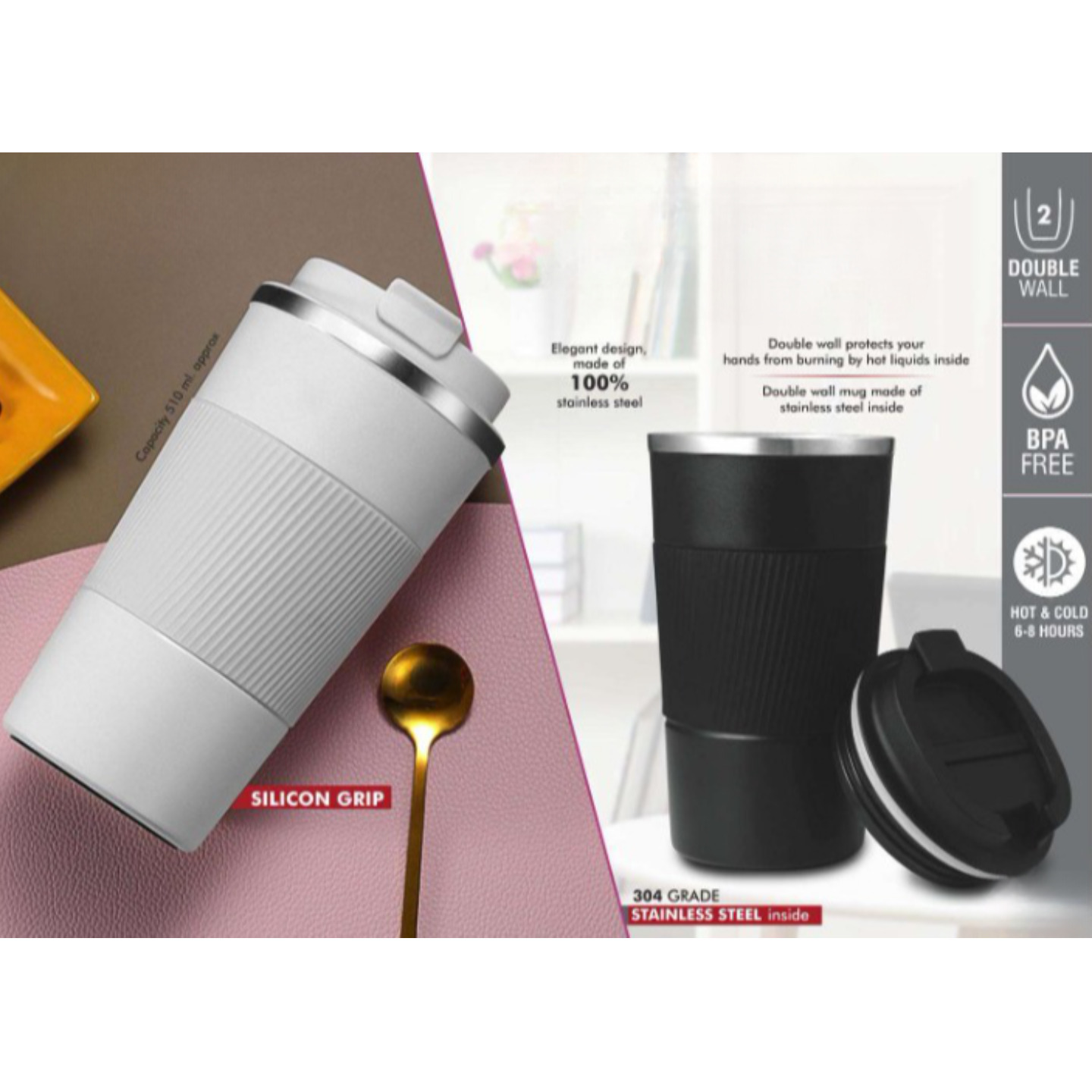 Vacuum coffee mug with Silicon Grip