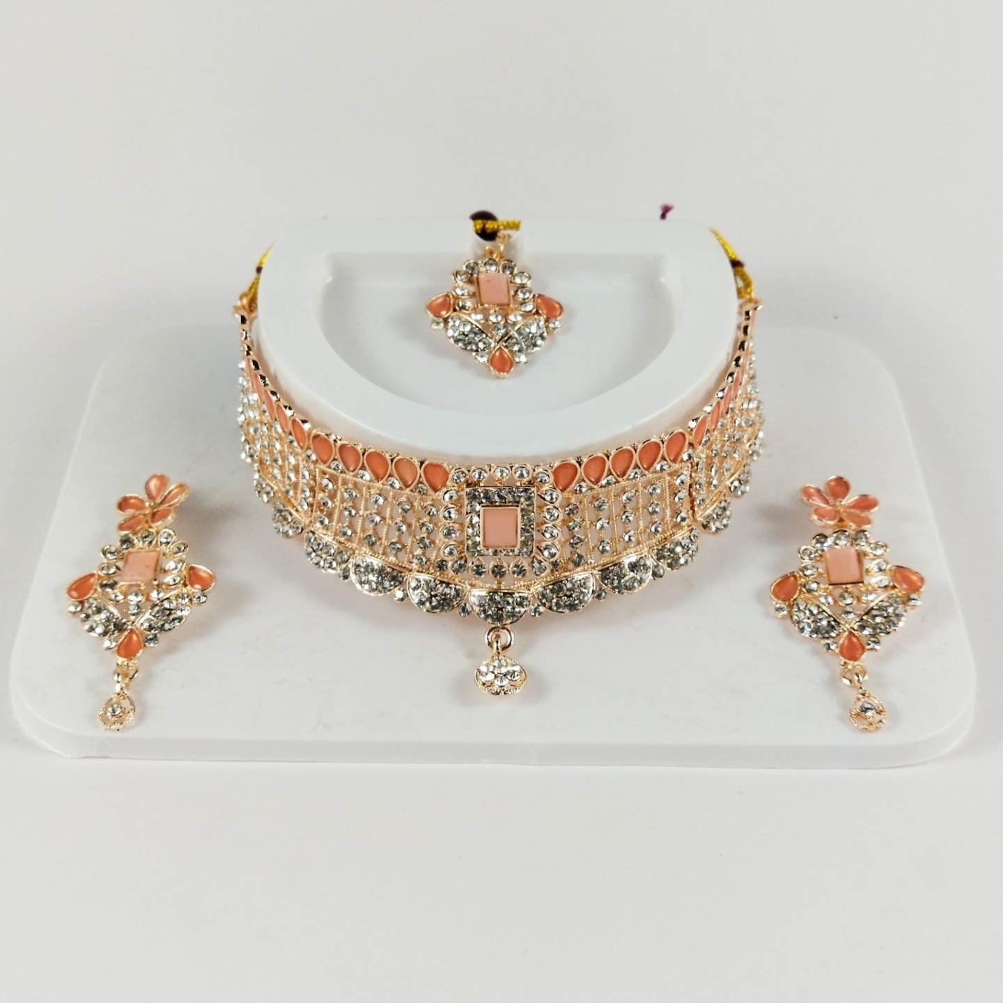 Peach Rose Gold Choker Necklace-Mirror work