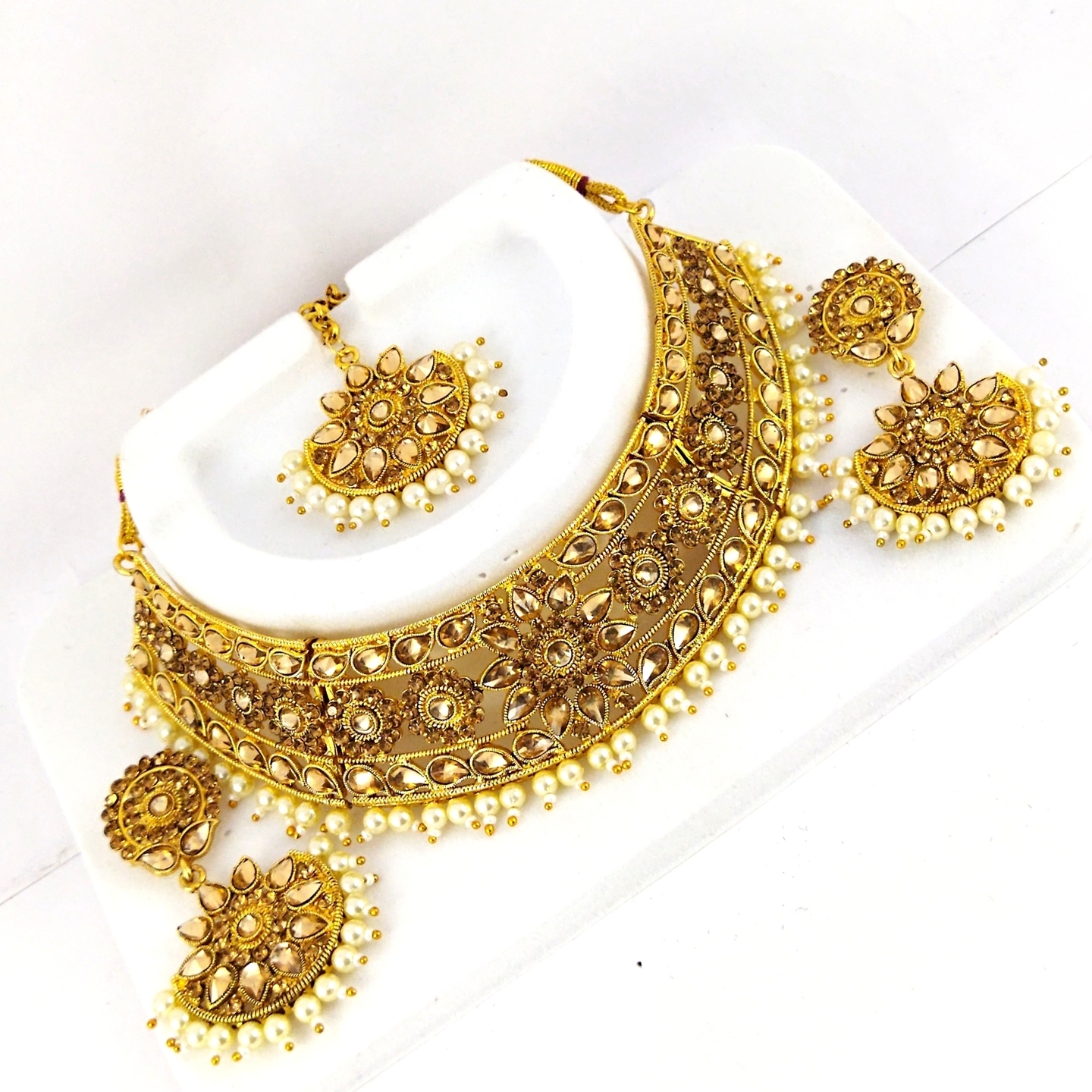 Pearl Semi Bridal Necklace- Lct gold