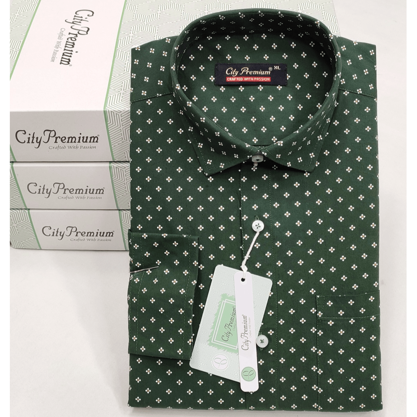 City Premium Men's Regular Fit Green Printed Shirt