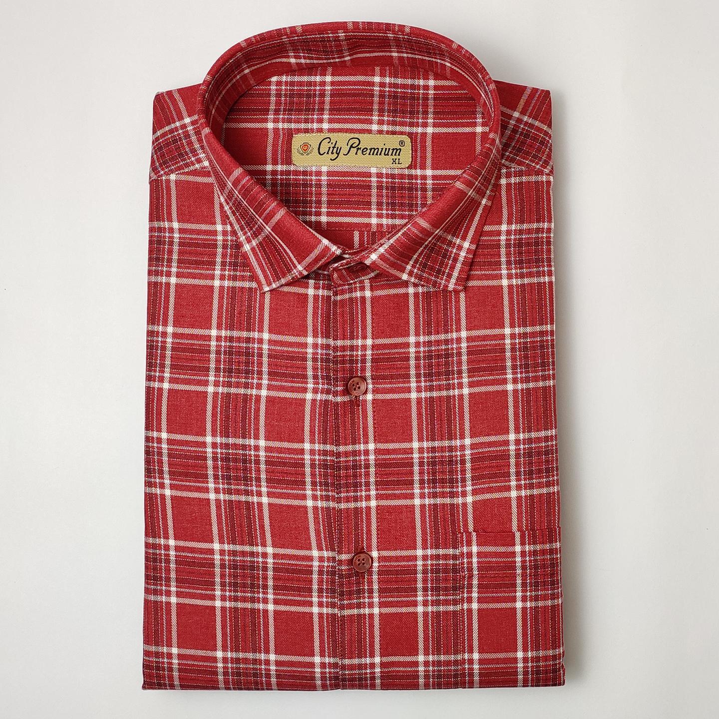 City Premium Red Checked Casual Regular Fit Shirt