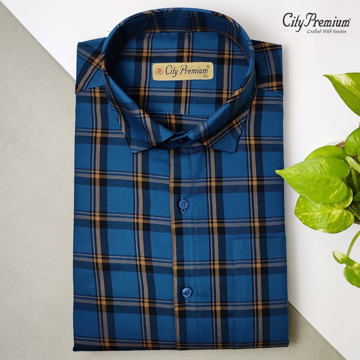 City Premium Men's Regular Fit Blue Checkered Shirt