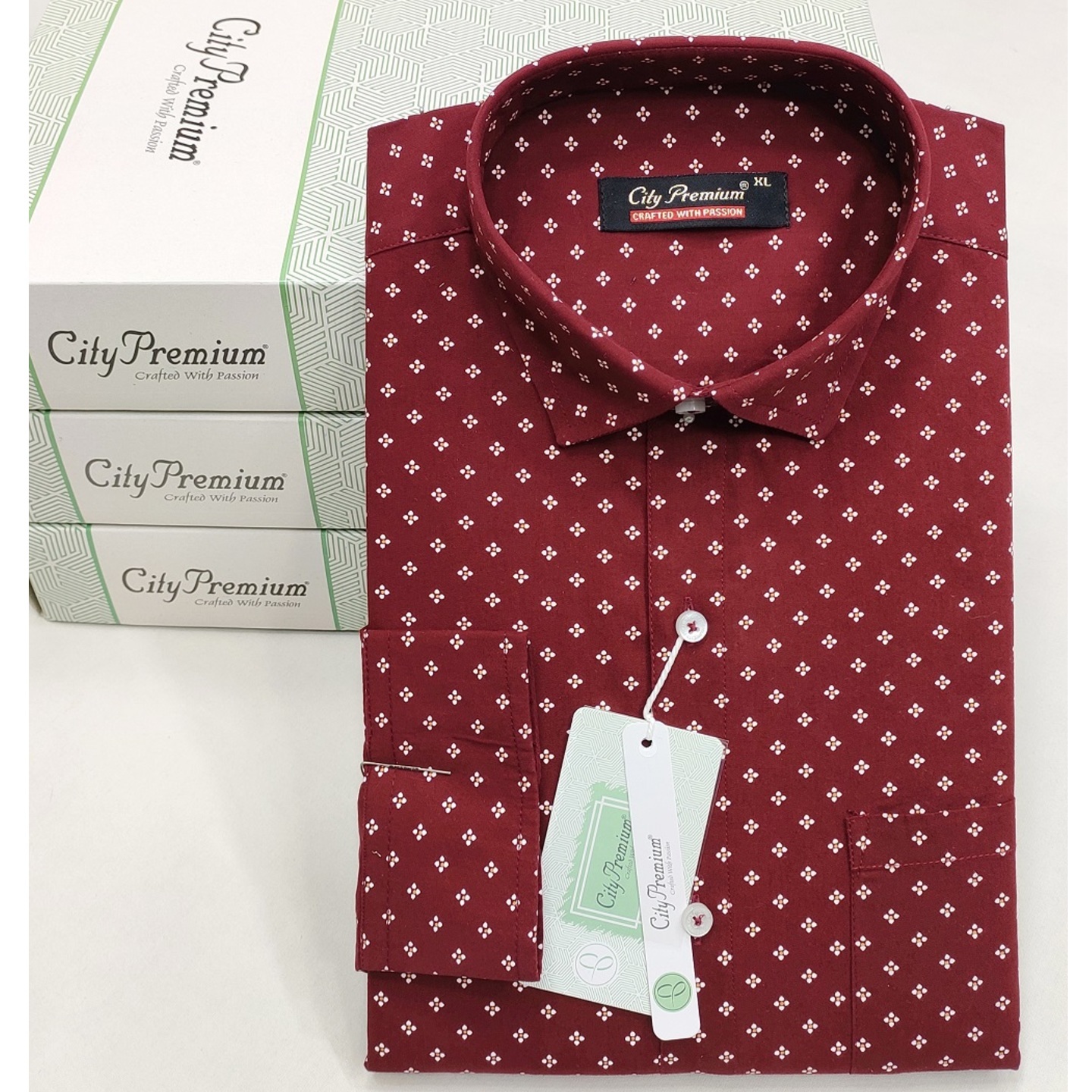 City Premium Men's Regular Fit Maroon Printed Shirt