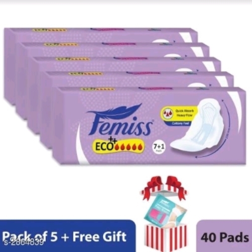 Femiss Super Soft Sanitary Pad - ECO++ Regular,Pack Of 5 Each -8 Pads + Prep Razor FREE GIFT
