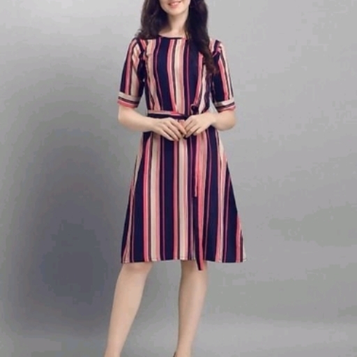 Striped Multicolor Knee length Crepe Dress