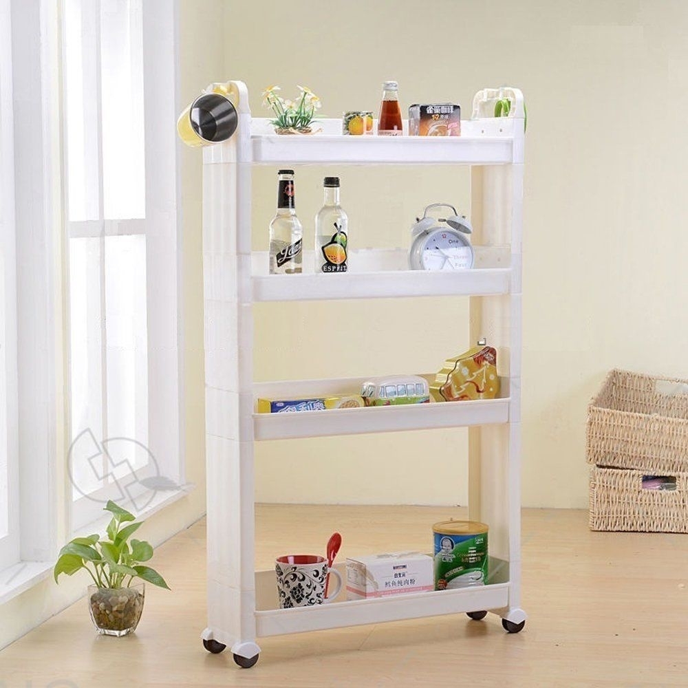 Slim 4 shelf Rolling Pull-out Cart Rack Tower Storage Cabinet Organizer