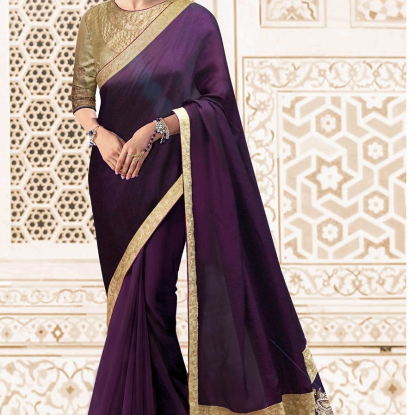 Robe Riche Purple Color Malai Silk Embroidery With Lace Saree