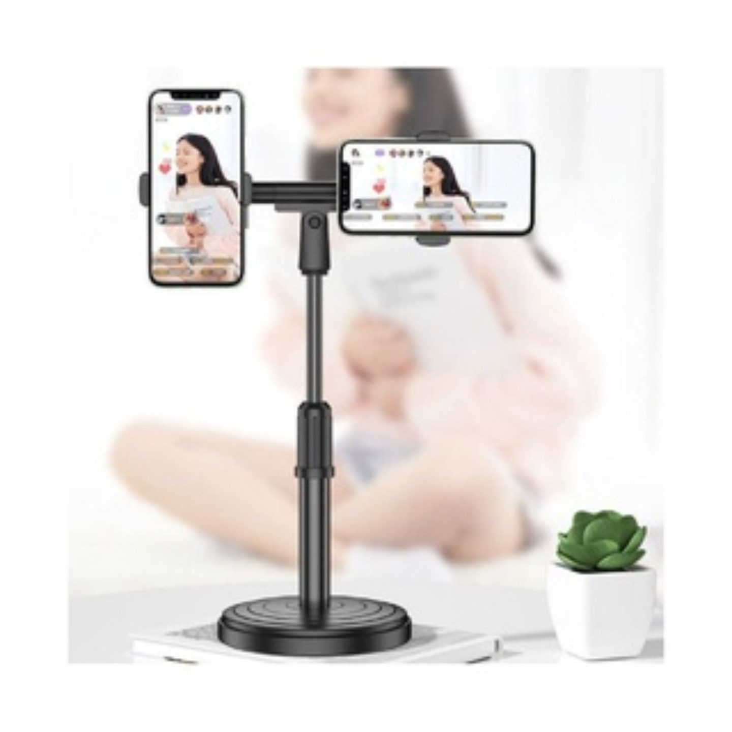 SAMYAKA PACK OF 1, ADJUSTABLE DUAL MOBILE PHONE HOLDER WITH 360 DEGREE ROTATION CELL PHONE STAND FOR V LOG, VIDEO SHOOT