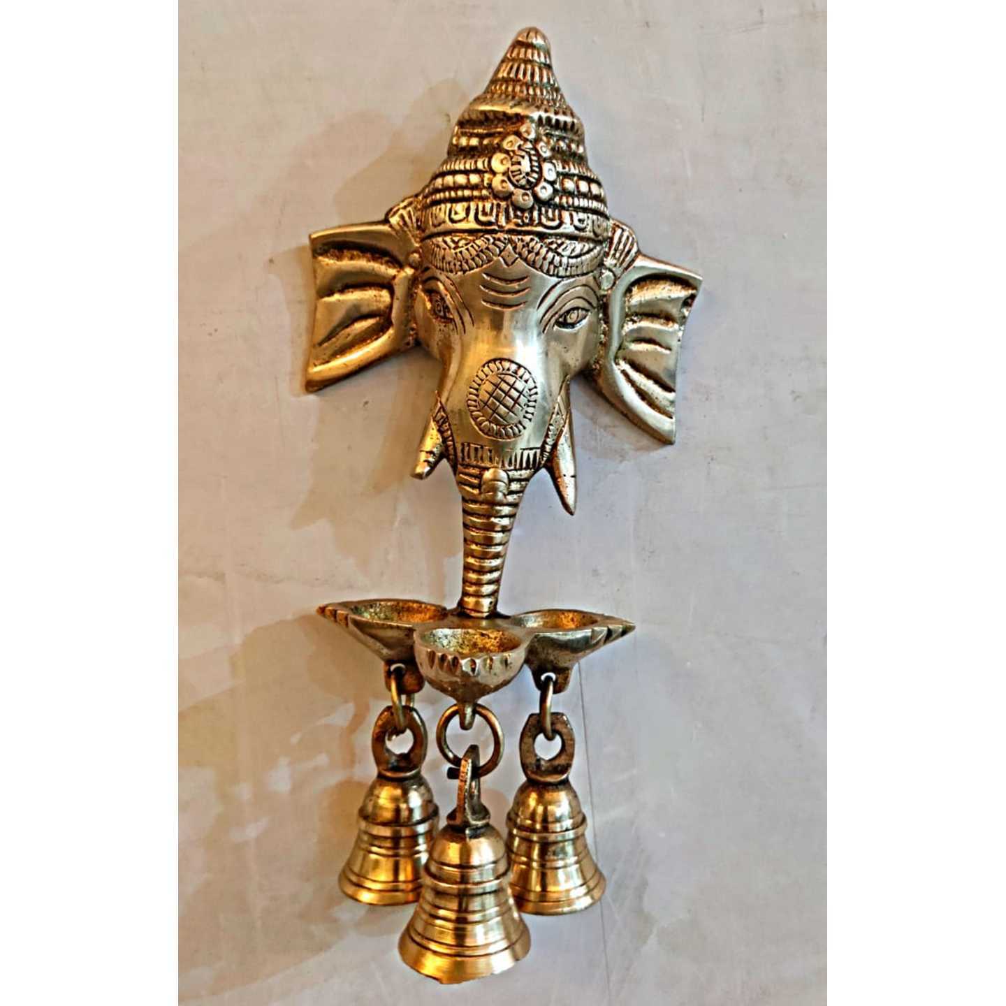 Brass Ganesh Wall Hanging Oil Lamp With bells