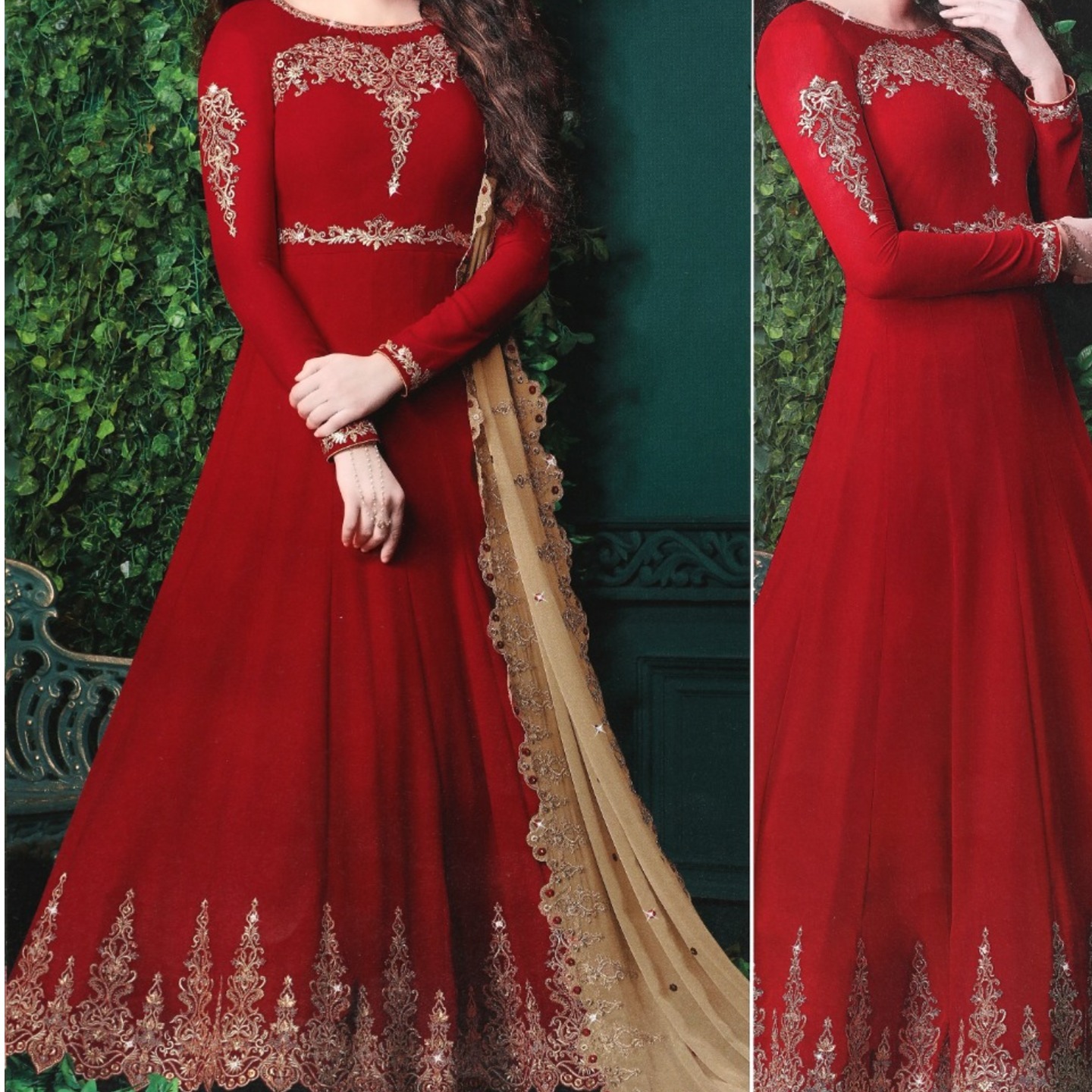 Robe Riche Red Color Georgette Embroidered Semi-Stitched Anarkali 