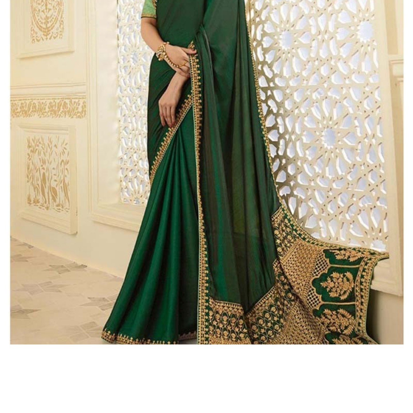 Robe Riche Green Color Malai Silk Embroidery With Lace work Saree 